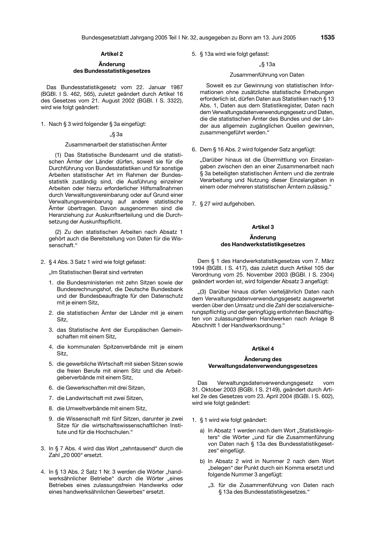 BGBl. 2005, Seite 1535 — Originalseite als Abbildung