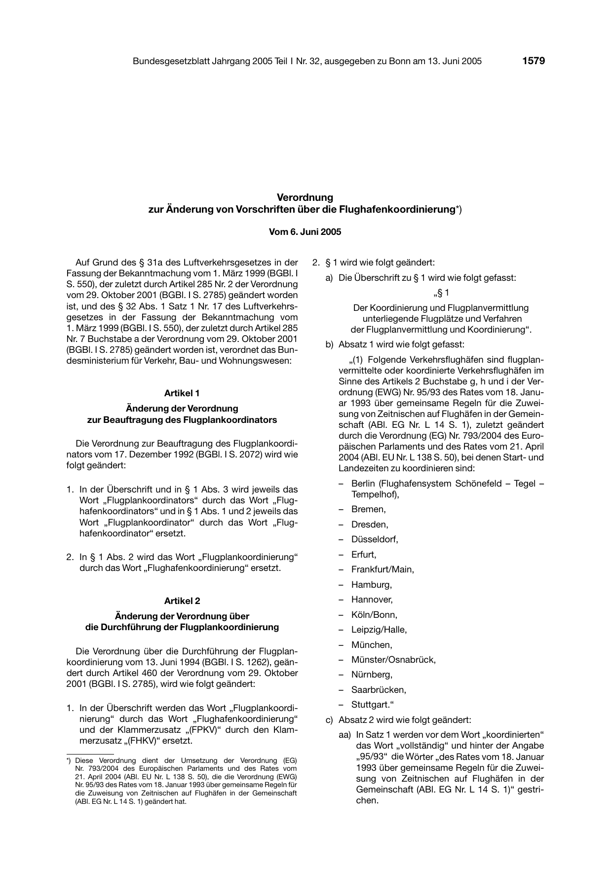 BGBl. 2005, Seite 1579 — Originalseite als Abbildung