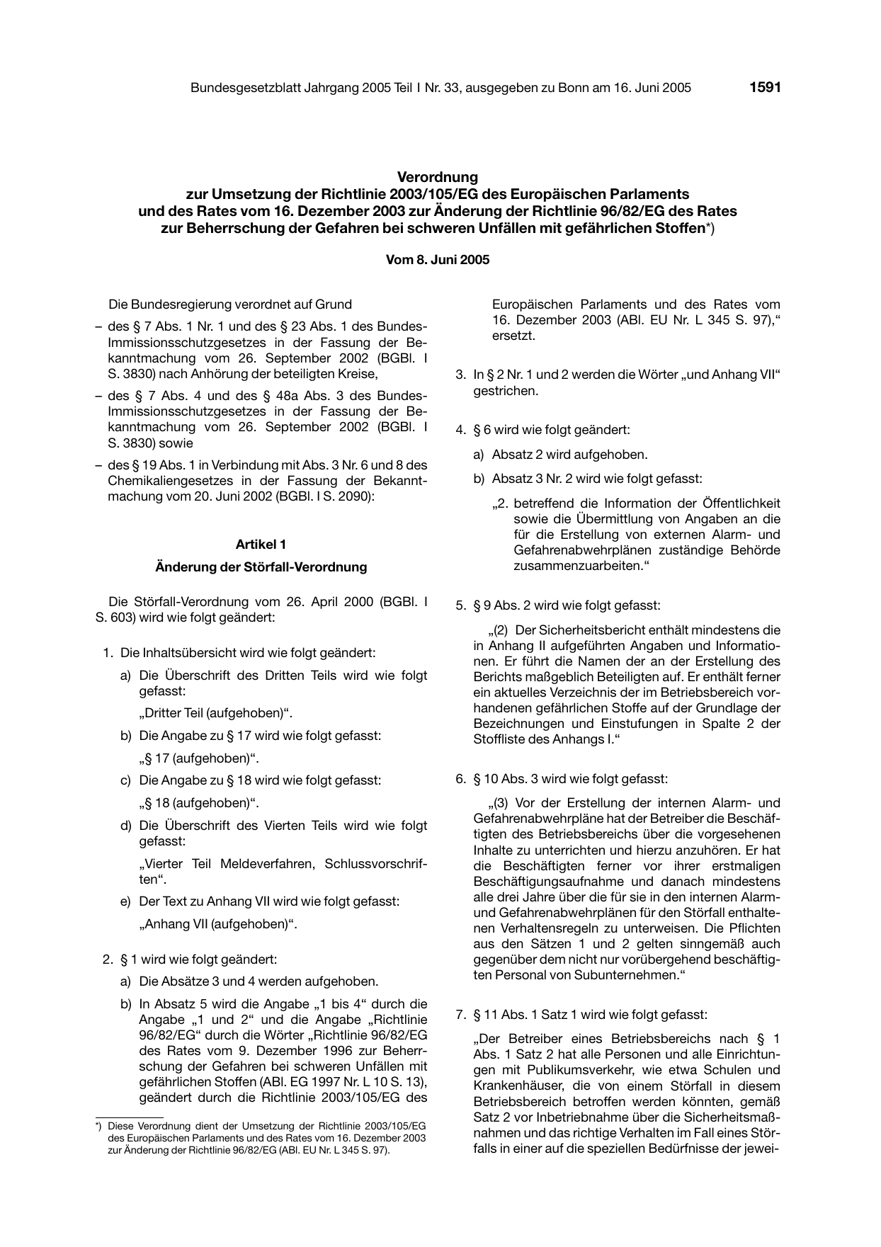 BGBl. 2005, Seite 1591 — Originalseite als Abbildung