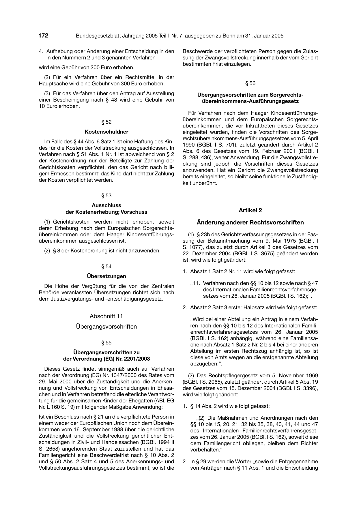 BGBl. 2005, Seite 172 — Originalseite als Abbildung