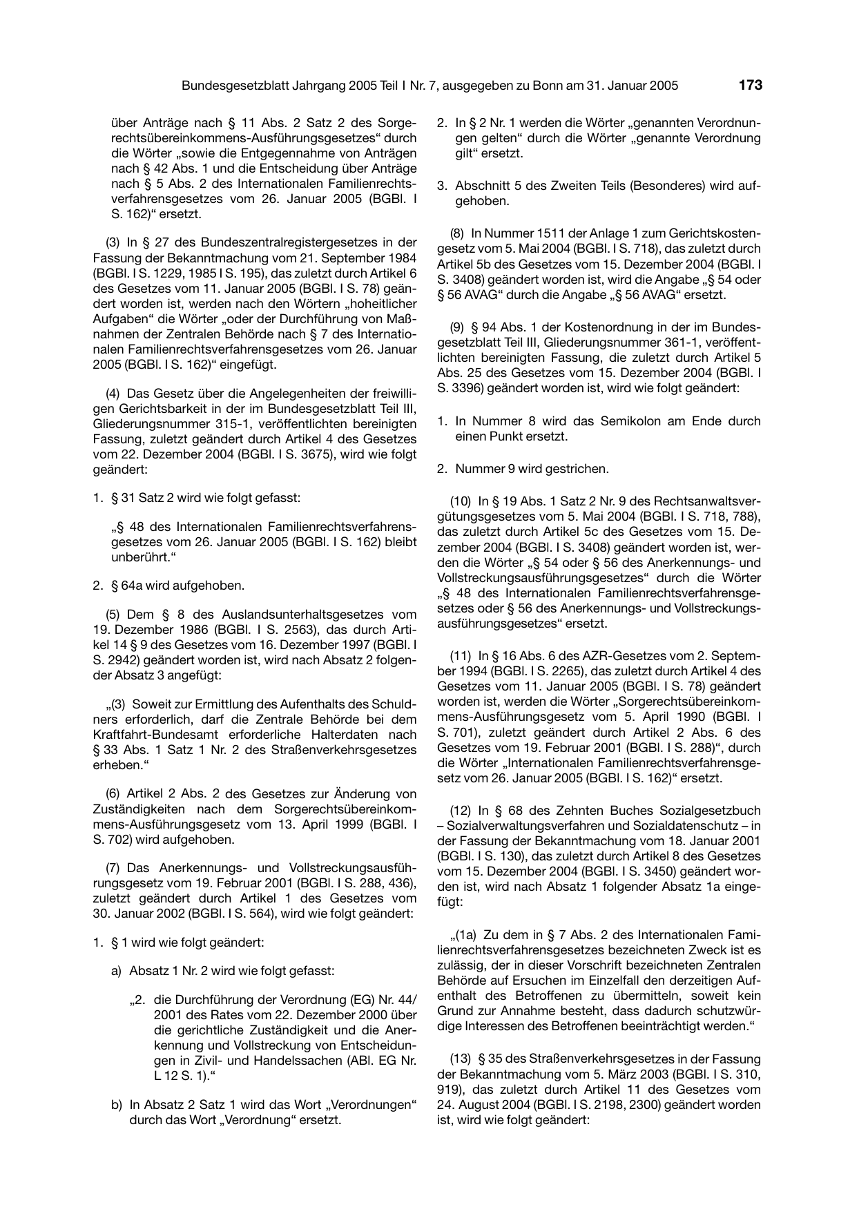 BGBl. 2005, Seite 173 — Originalseite als Abbildung