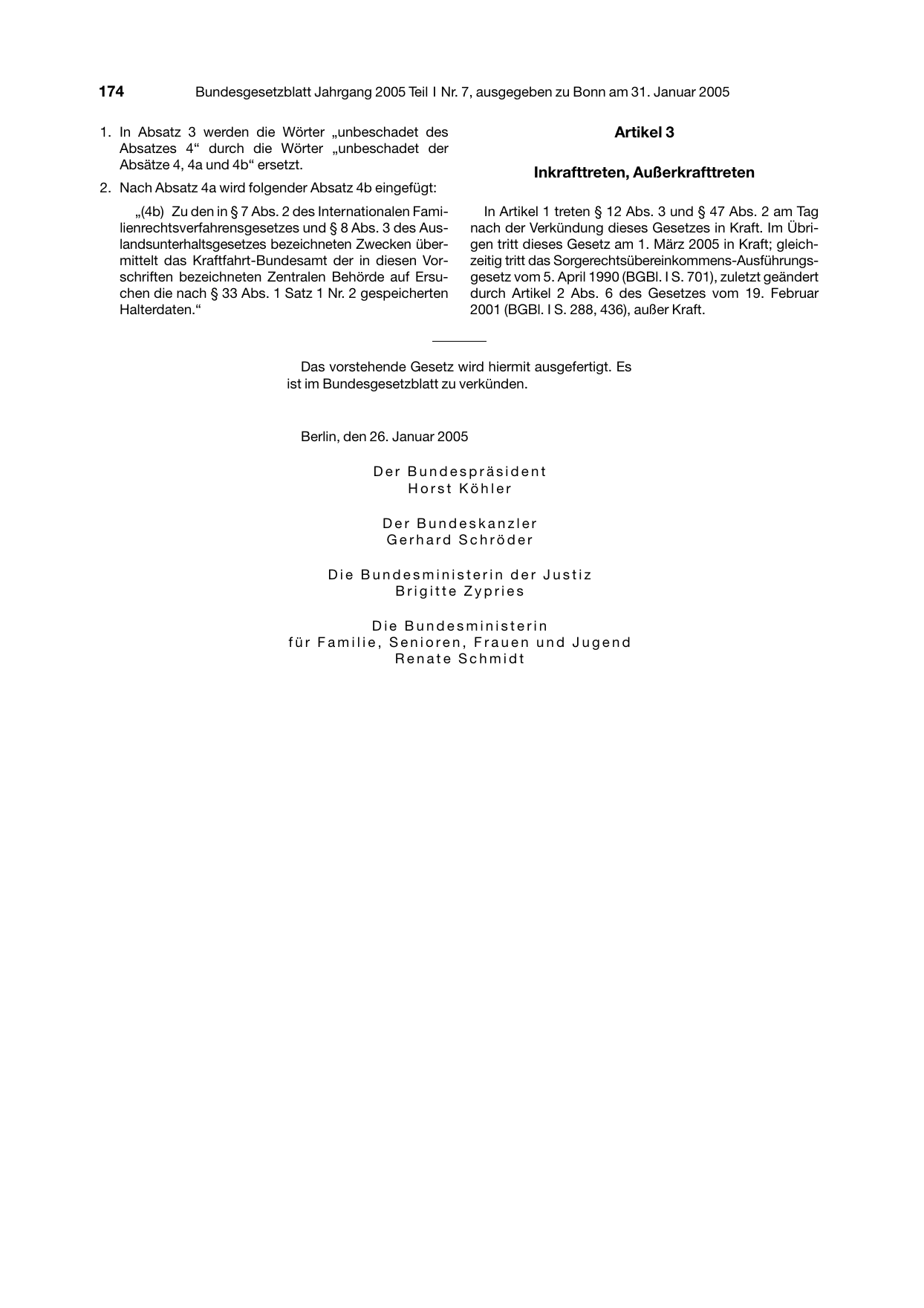 BGBl. 2005, Seite 174 — Originalseite als Abbildung