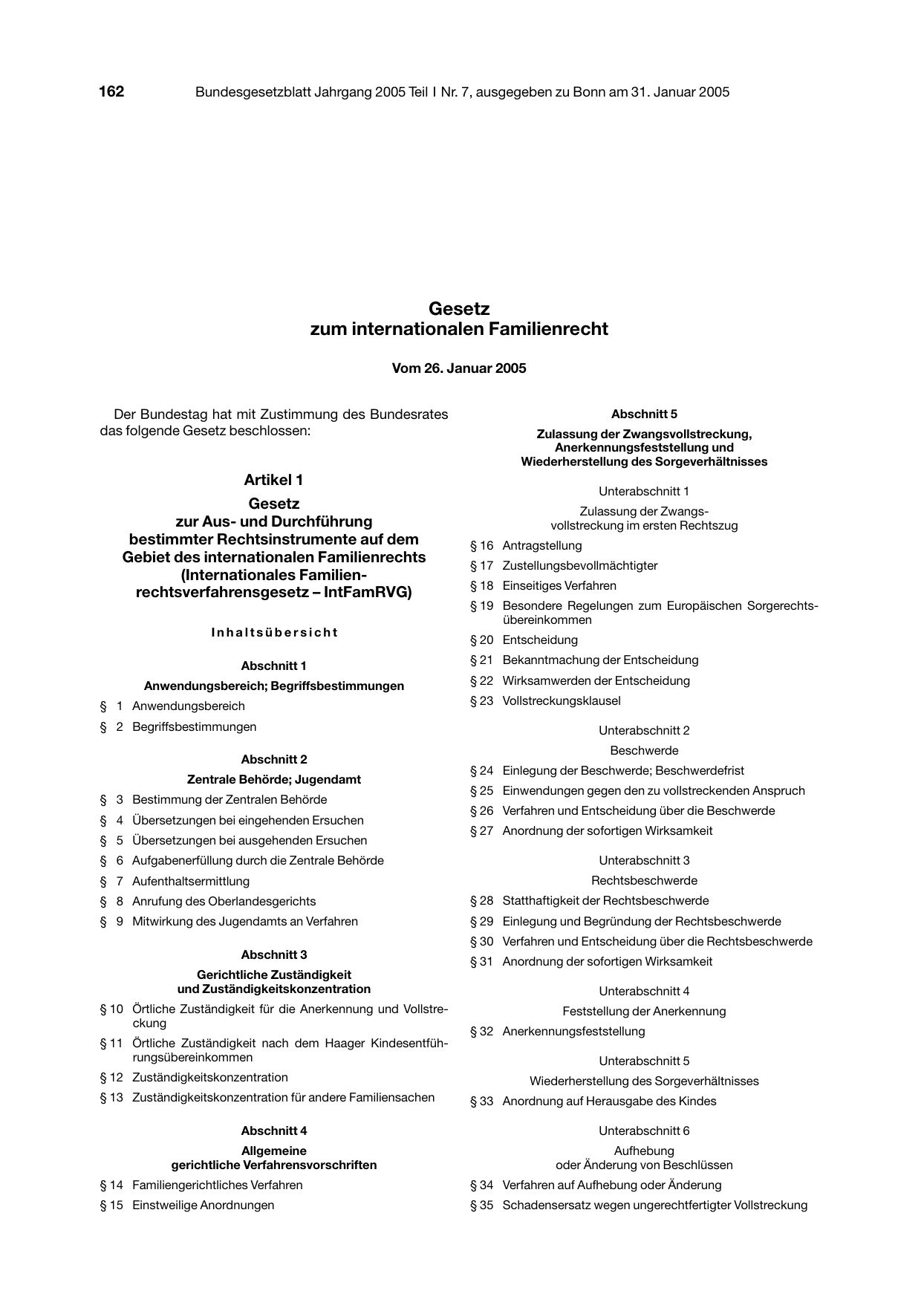 BGBl. 2005, Seite 162 — Originalseite als Abbildung