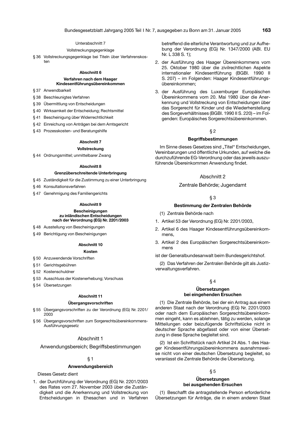 BGBl. 2005, Seite 163 — Originalseite als Abbildung