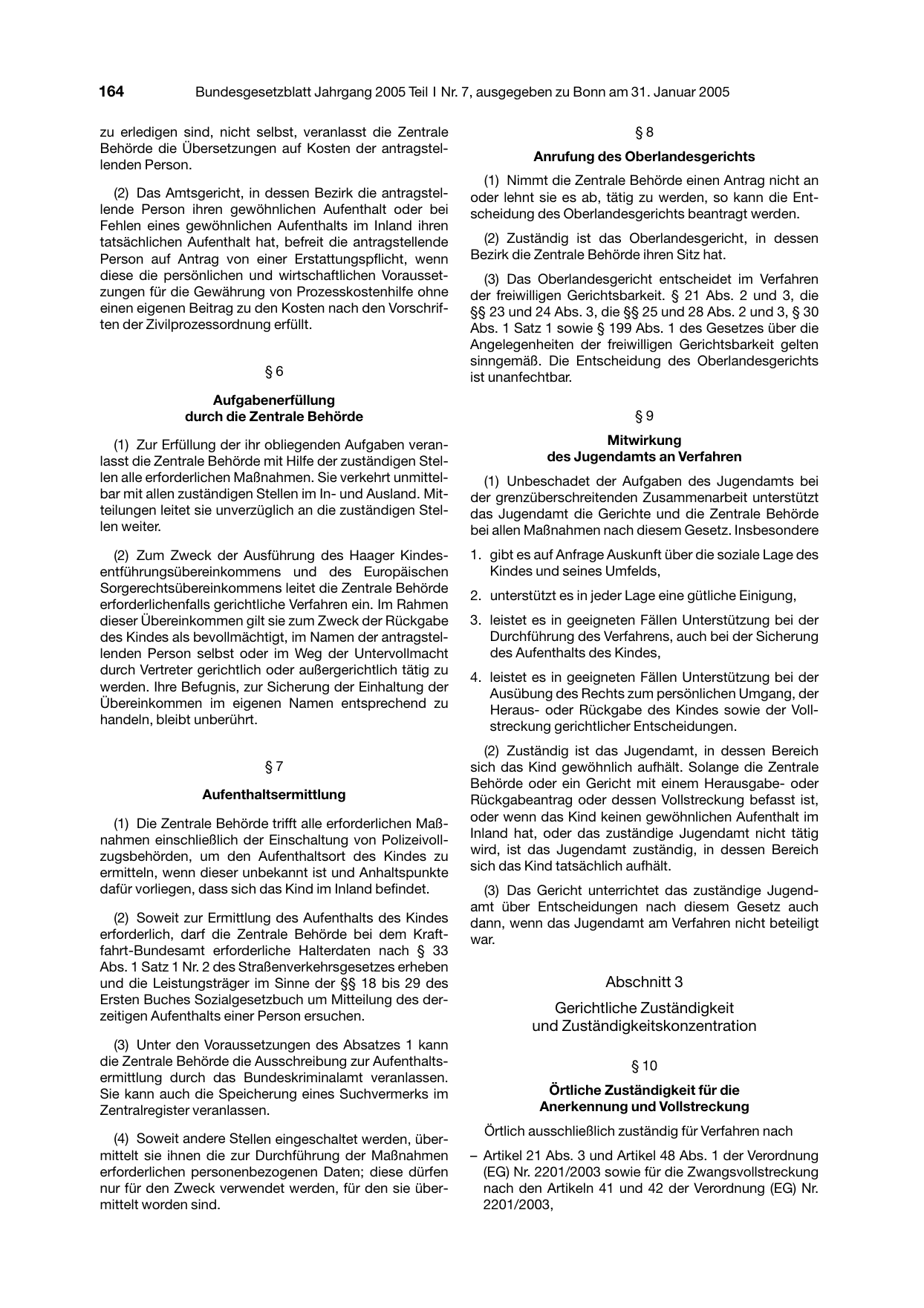 BGBl. 2005, Seite 164 — Originalseite als Abbildung