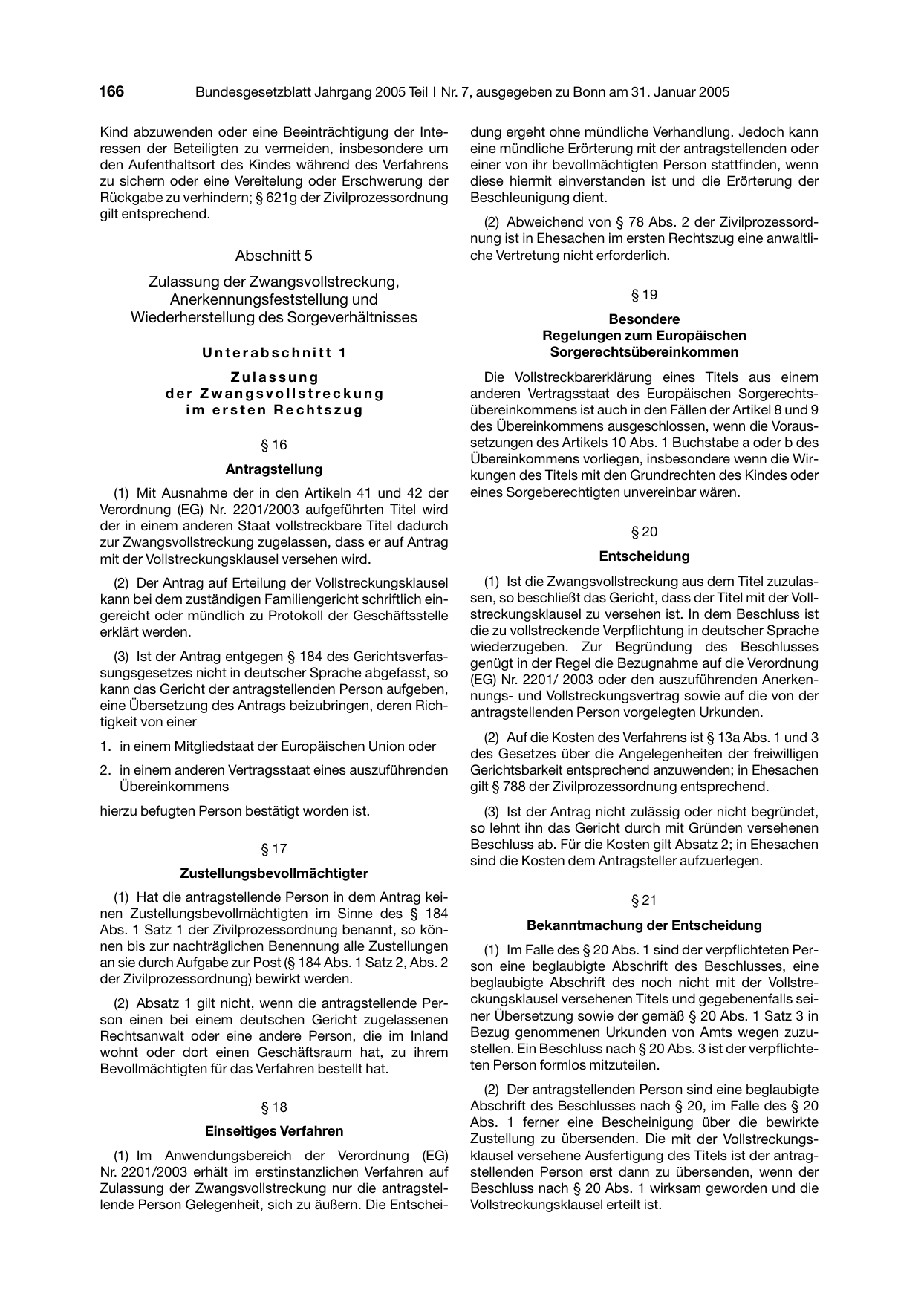 BGBl. 2005, Seite 166 — Originalseite als Abbildung