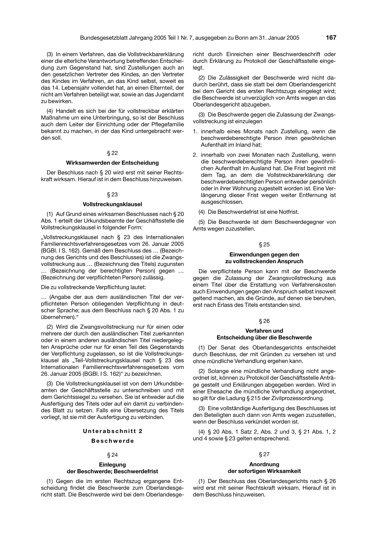 BGBl. 2005, Seite 167 — Originalseite als Abbildung