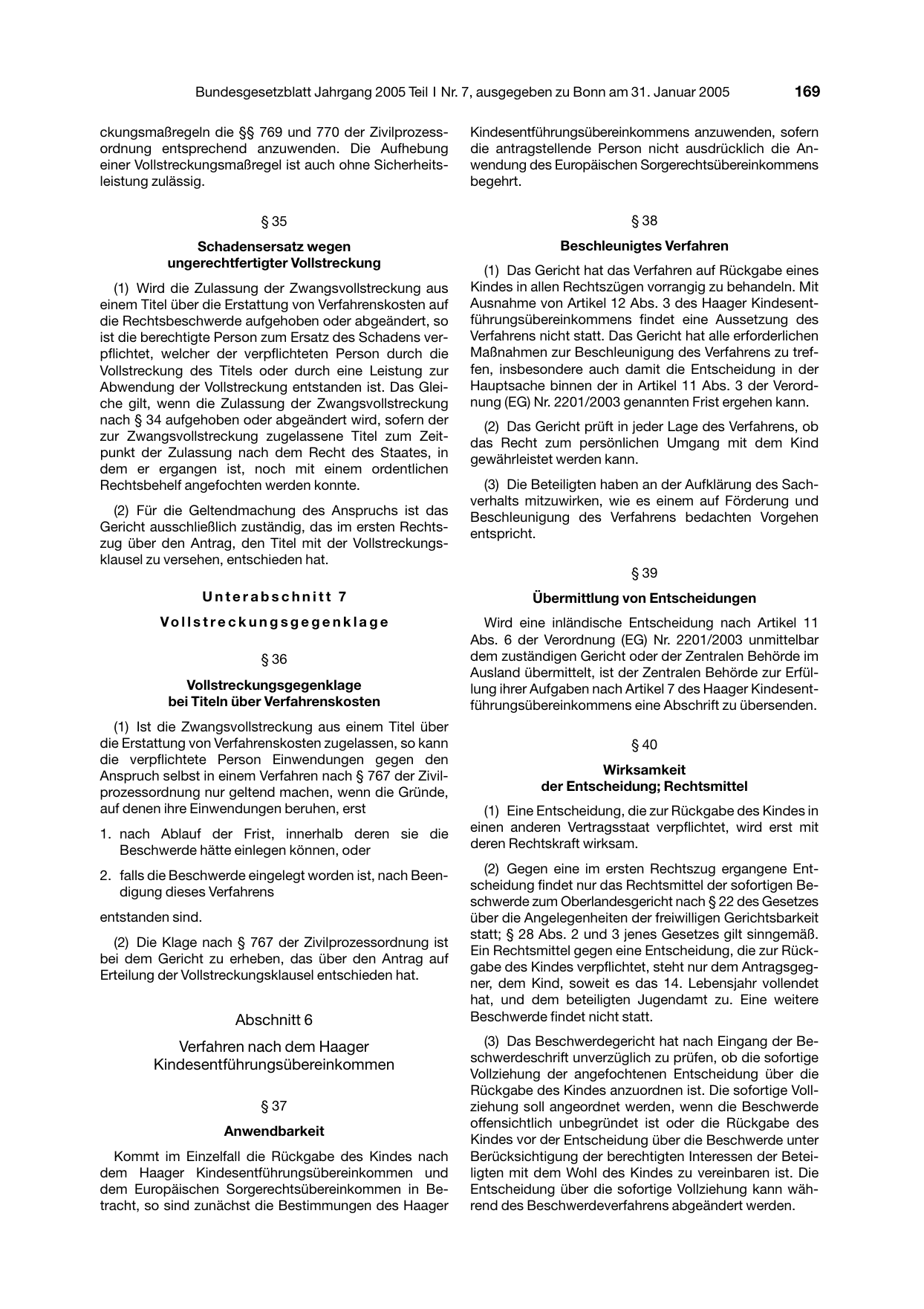 BGBl. 2005, Seite 169 — Originalseite als Abbildung