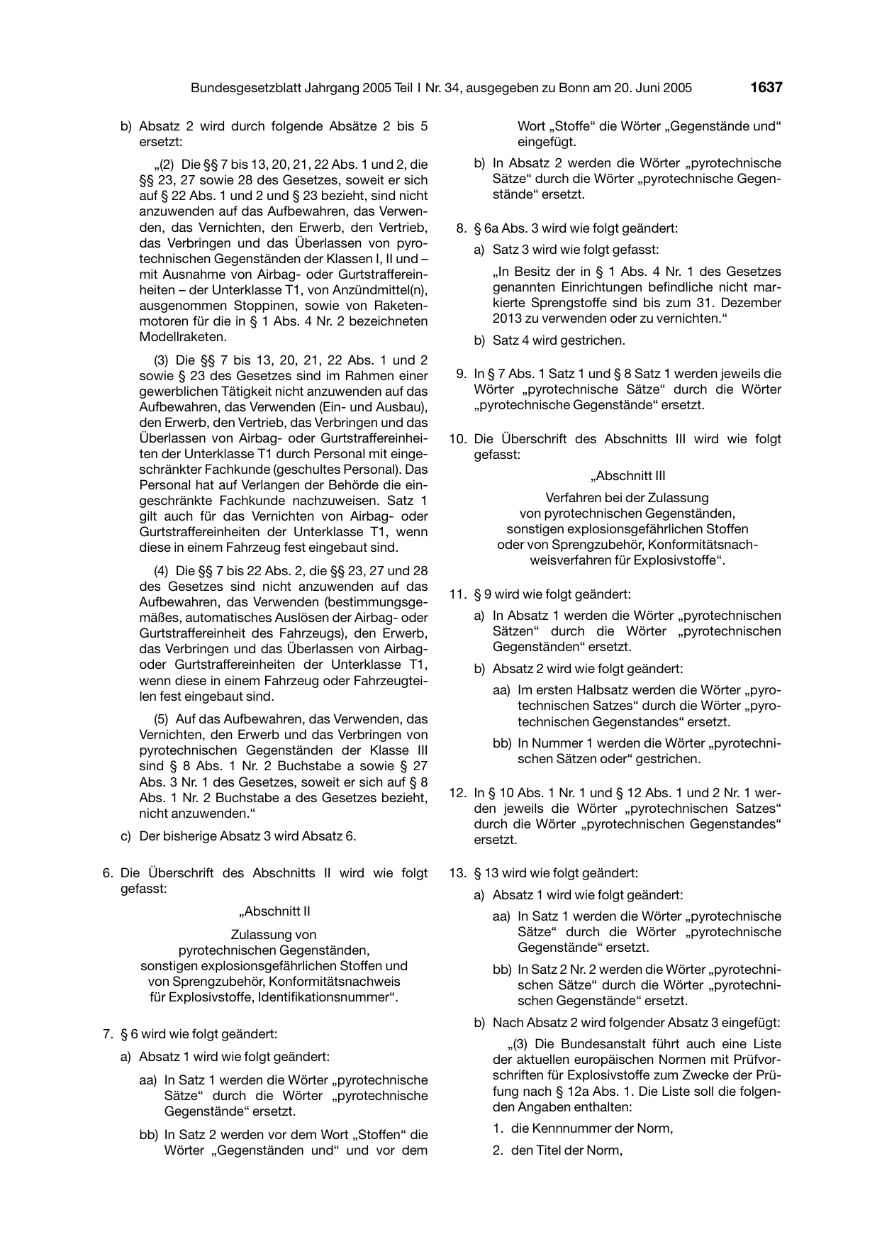 BGBl. 2005, Seite 1637 — Originalseite als Abbildung