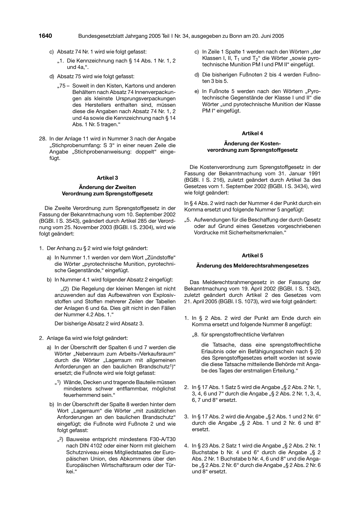 BGBl. 2005, Seite 1640 — Originalseite als Abbildung