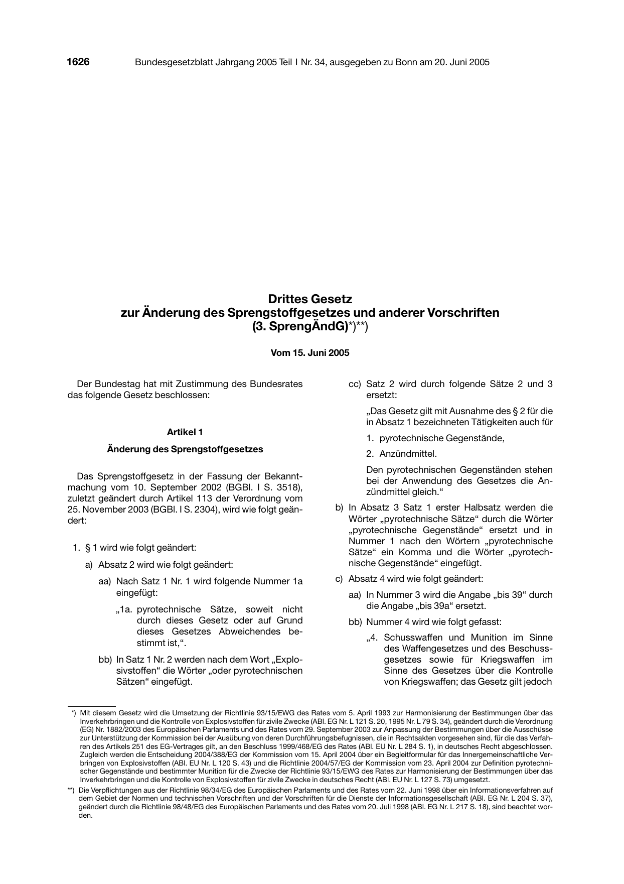 BGBl. 2005, Seite 1626 — Originalseite als Abbildung