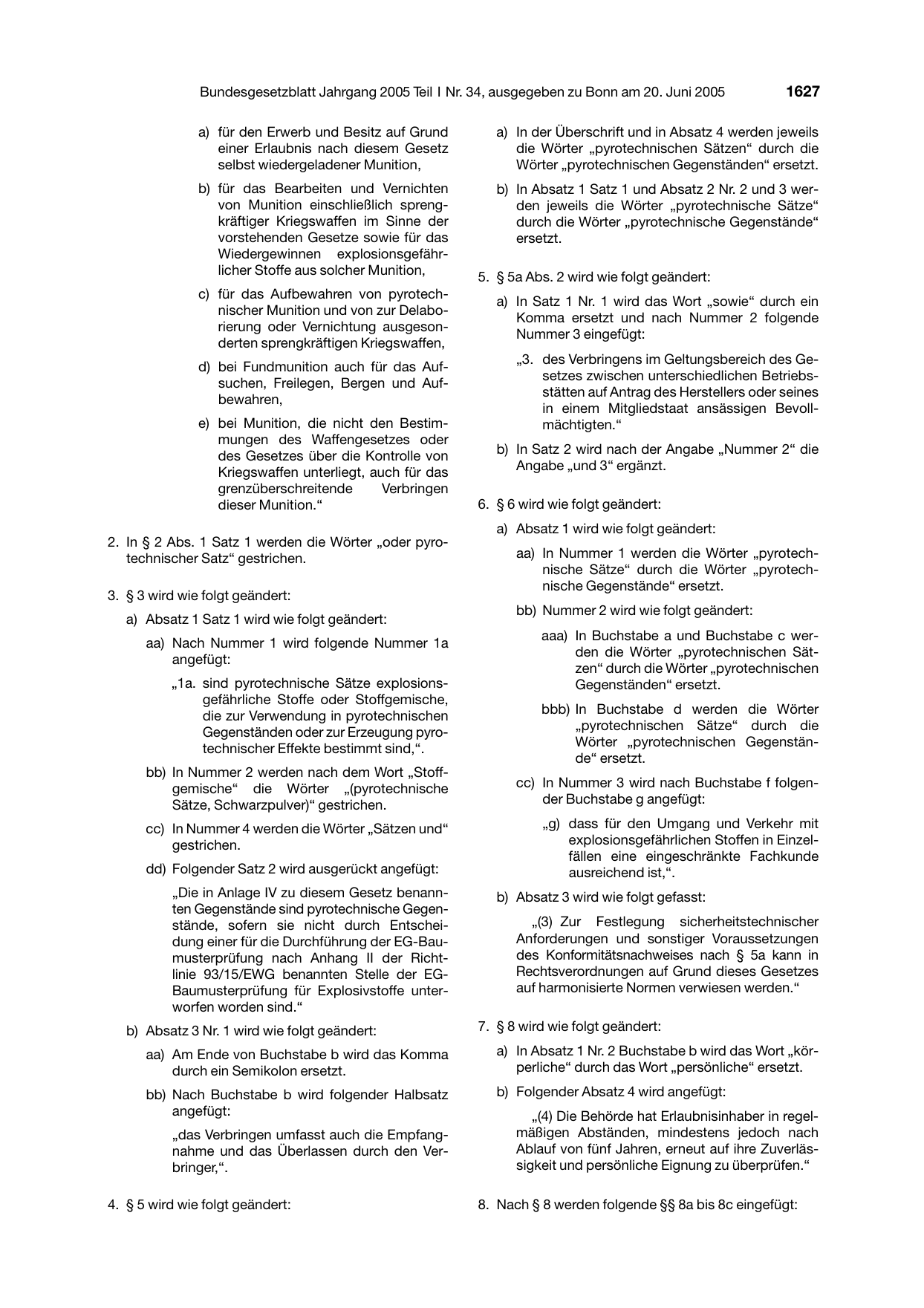 BGBl. 2005, Seite 1627 — Originalseite als Abbildung