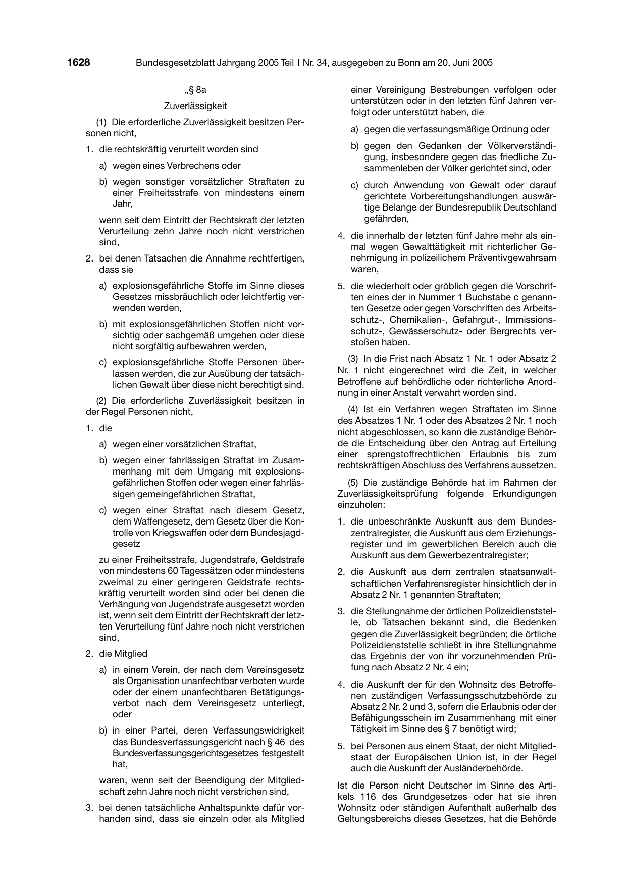 BGBl. 2005, Seite 1628 — Originalseite als Abbildung