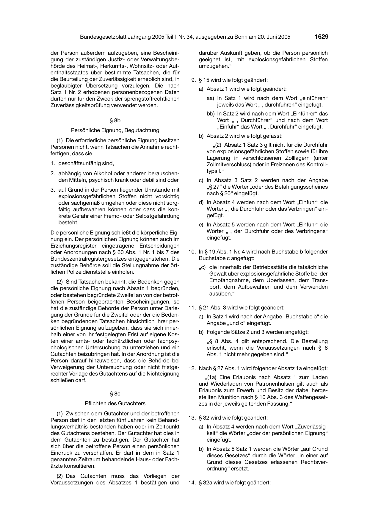 BGBl. 2005, Seite 1629 — Originalseite als Abbildung