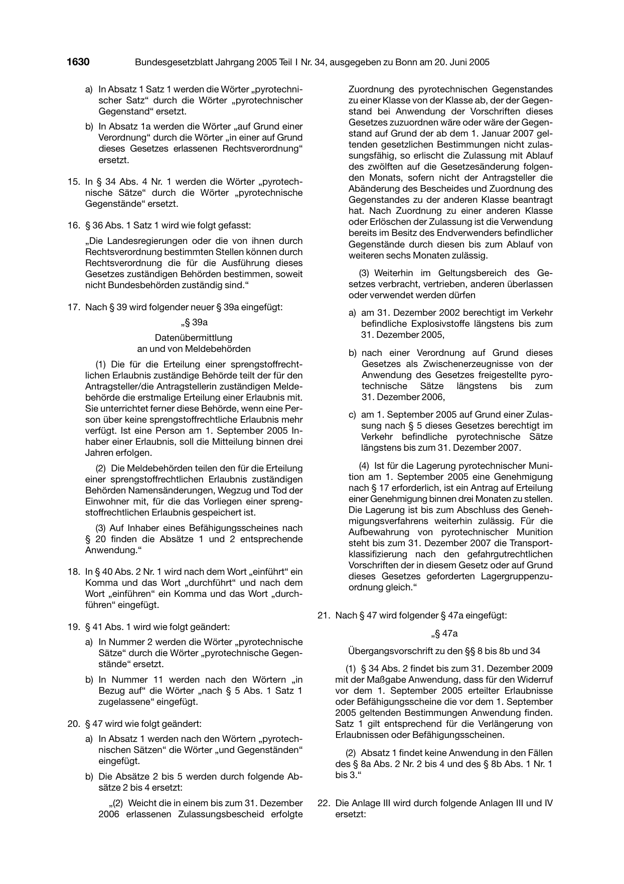 BGBl. 2005, Seite 1630 — Originalseite als Abbildung