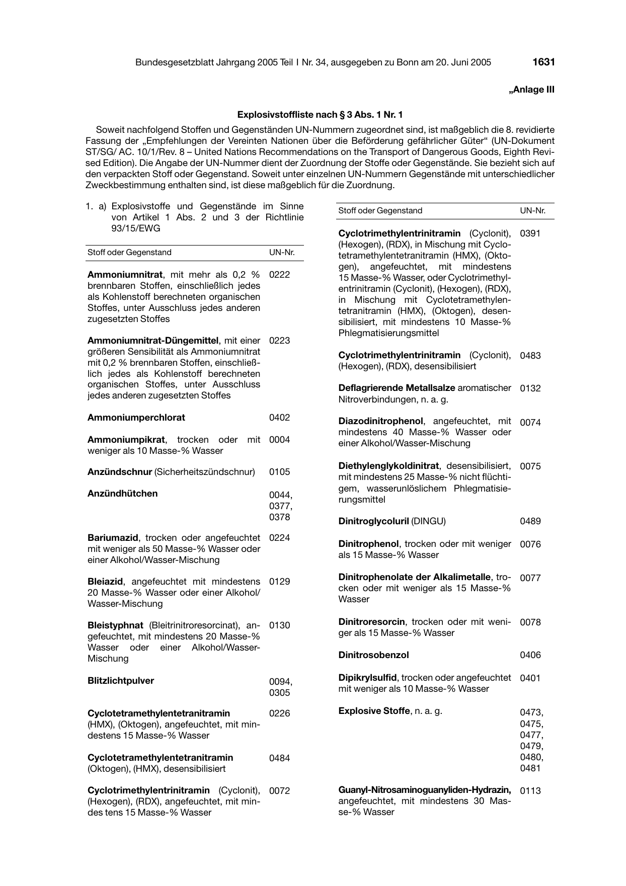 BGBl. 2005, Seite 1631 — Originalseite als Abbildung