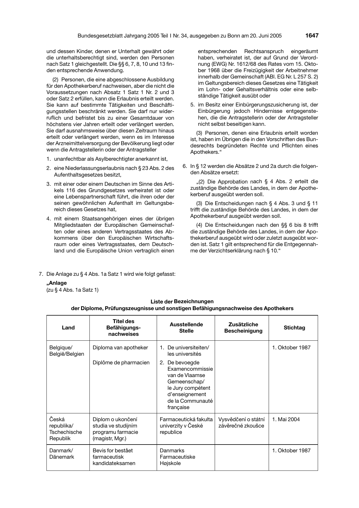 BGBl. 2005, Seite 1647 — Originalseite als Abbildung