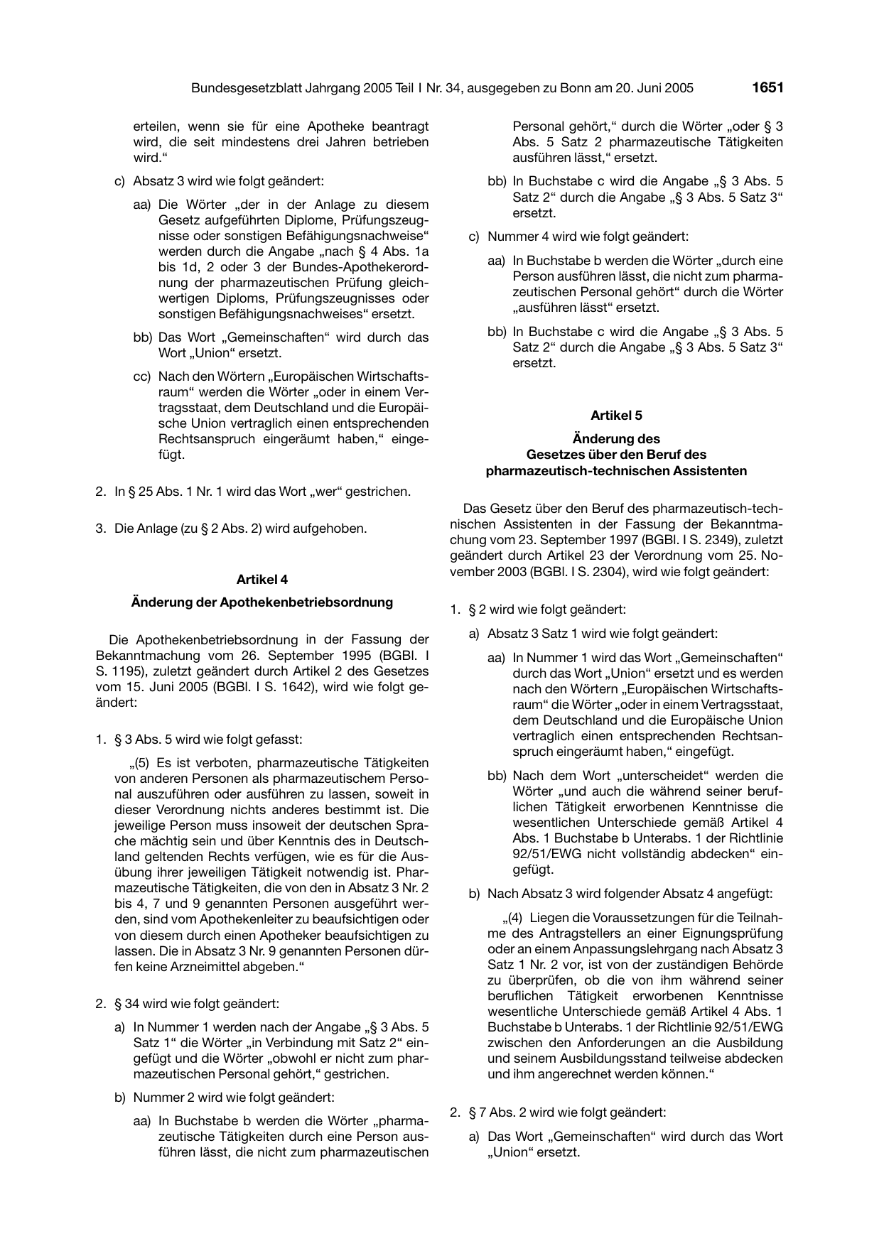 BGBl. 2005, Seite 1651 — Originalseite als Abbildung
