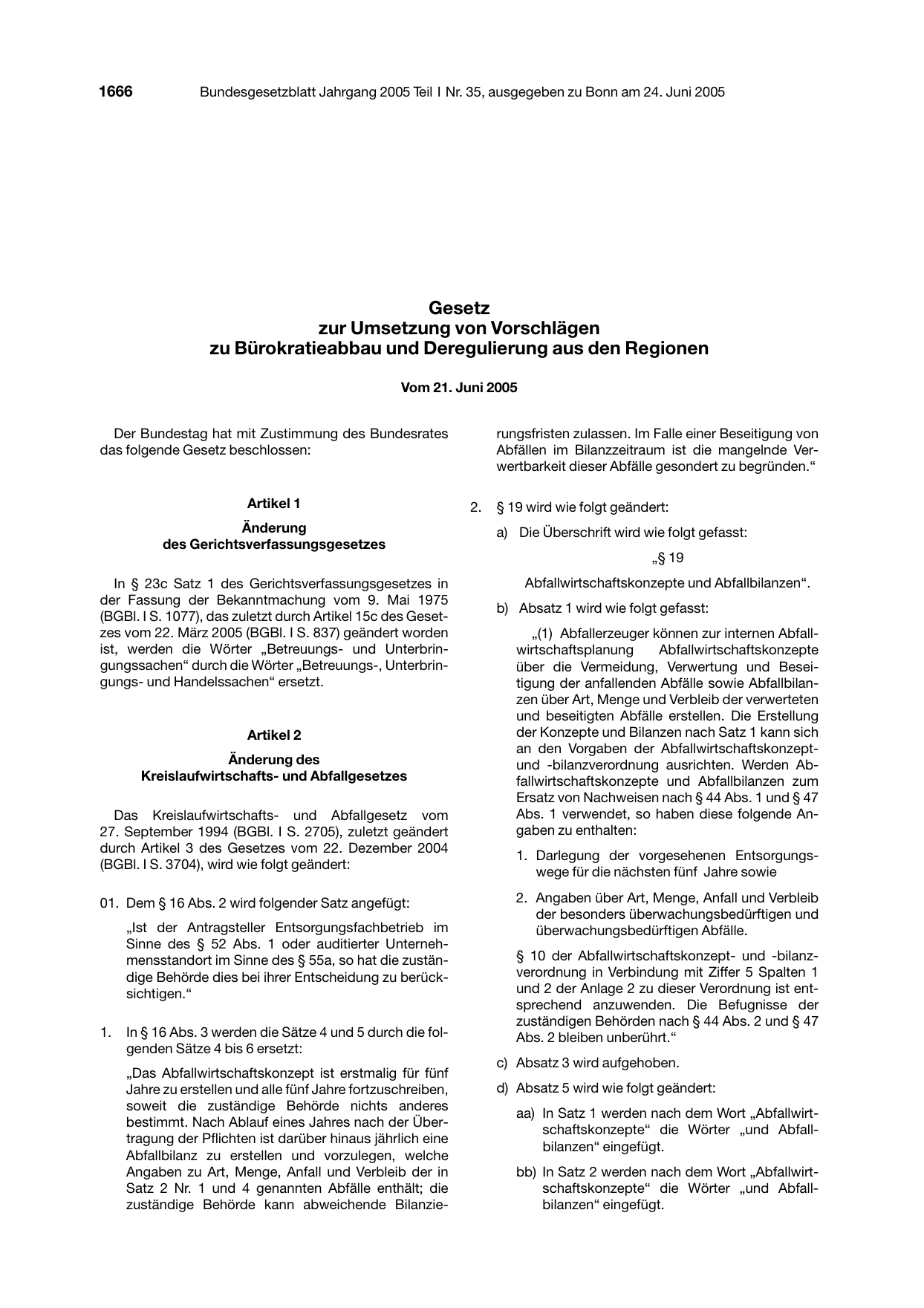 BGBl. 2005, Seite 1666 — Originalseite als Abbildung