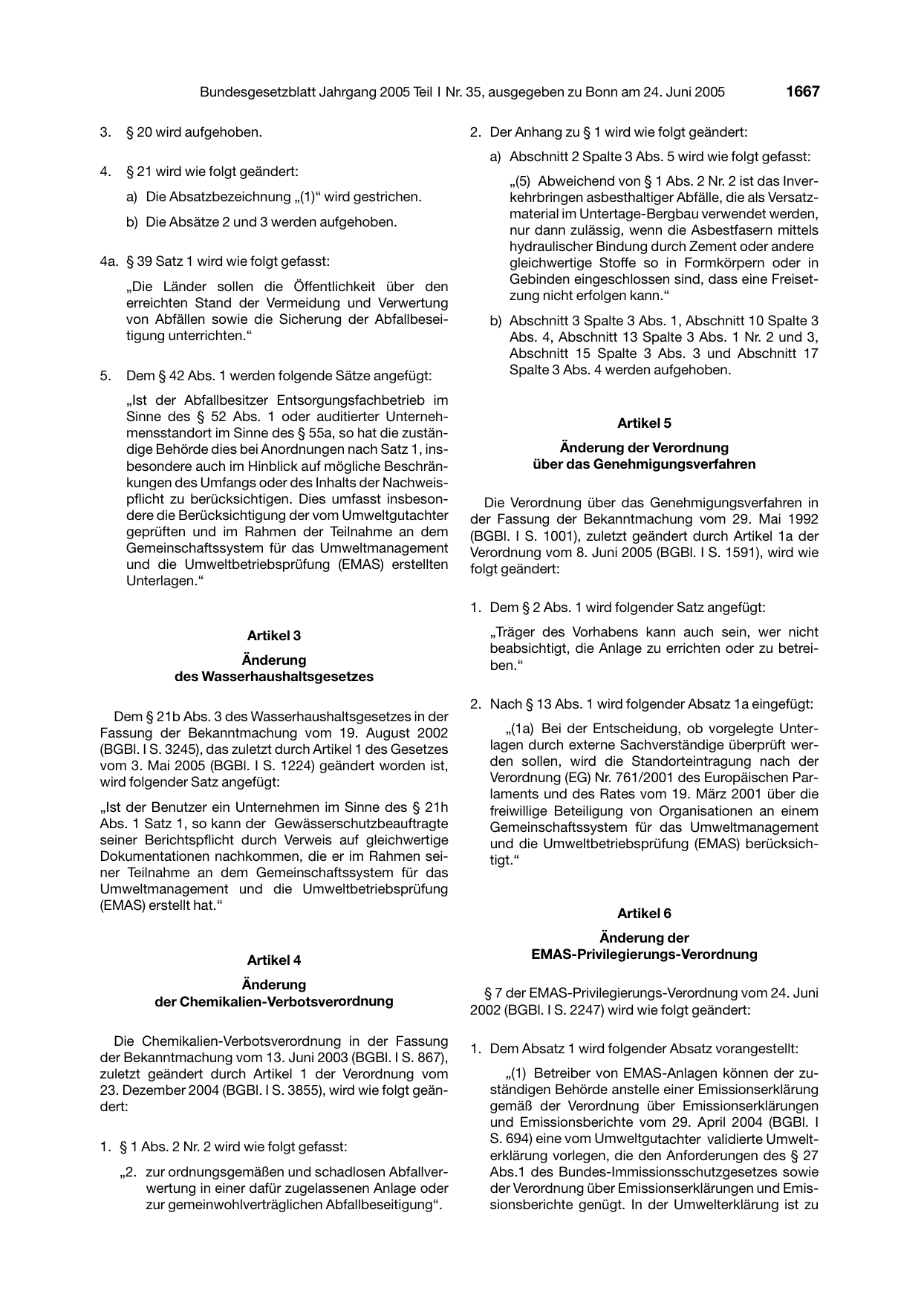 BGBl. 2005, Seite 1667 — Originalseite als Abbildung