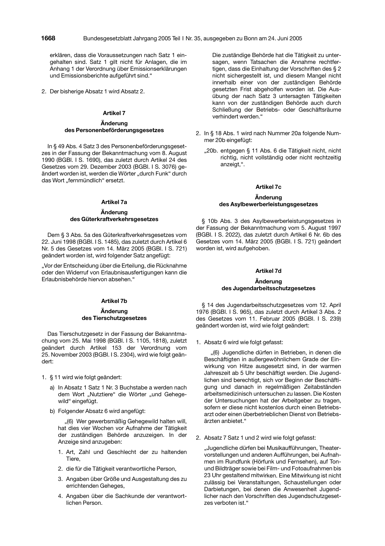 BGBl. 2005, Seite 1668 — Originalseite als Abbildung