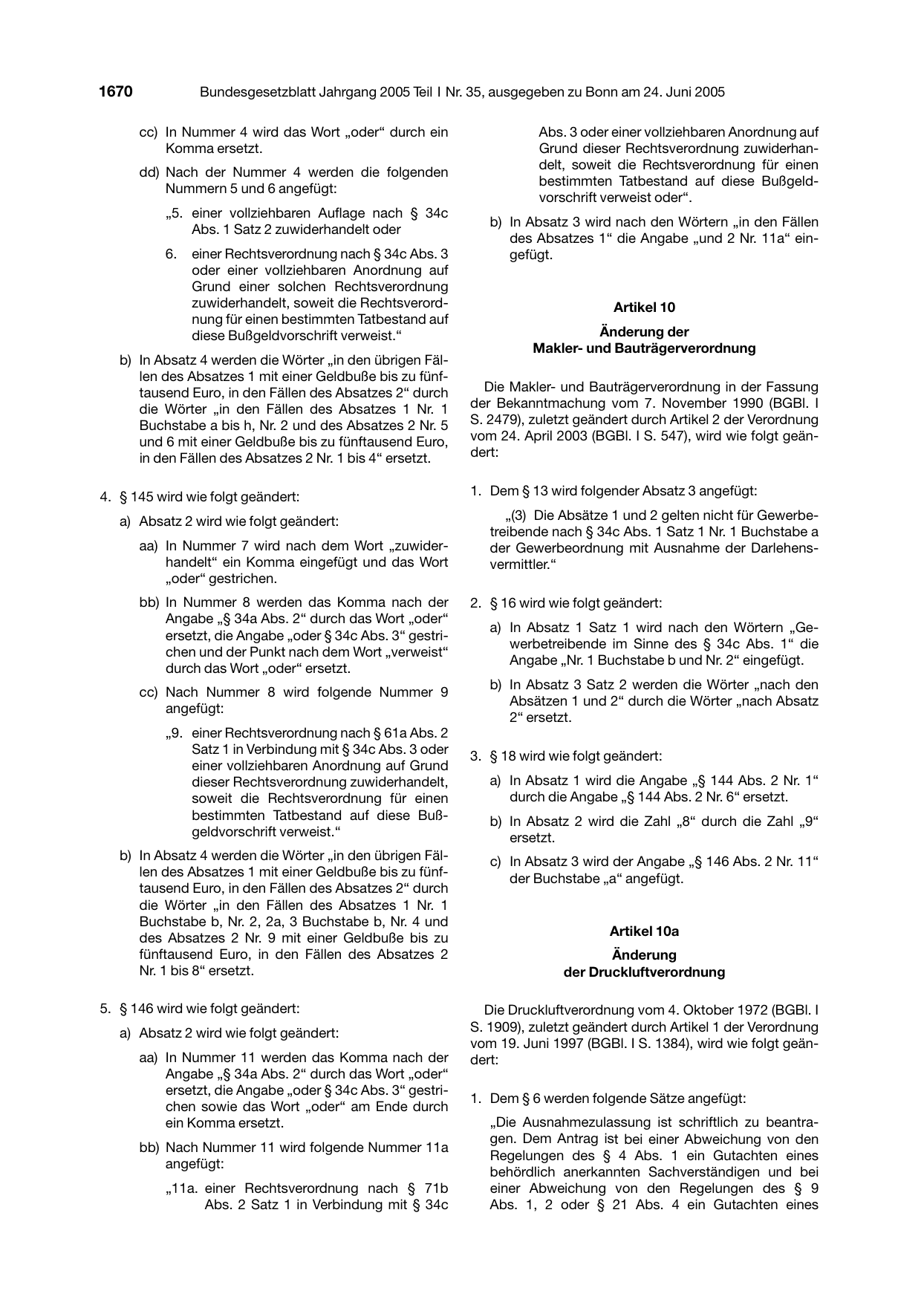 BGBl. 2005, Seite 1670 — Originalseite als Abbildung