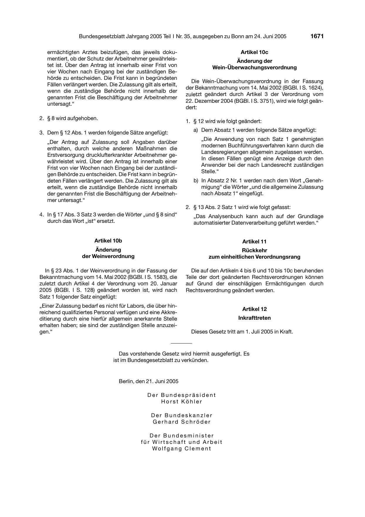 BGBl. 2005, Seite 1671 — Originalseite als Abbildung