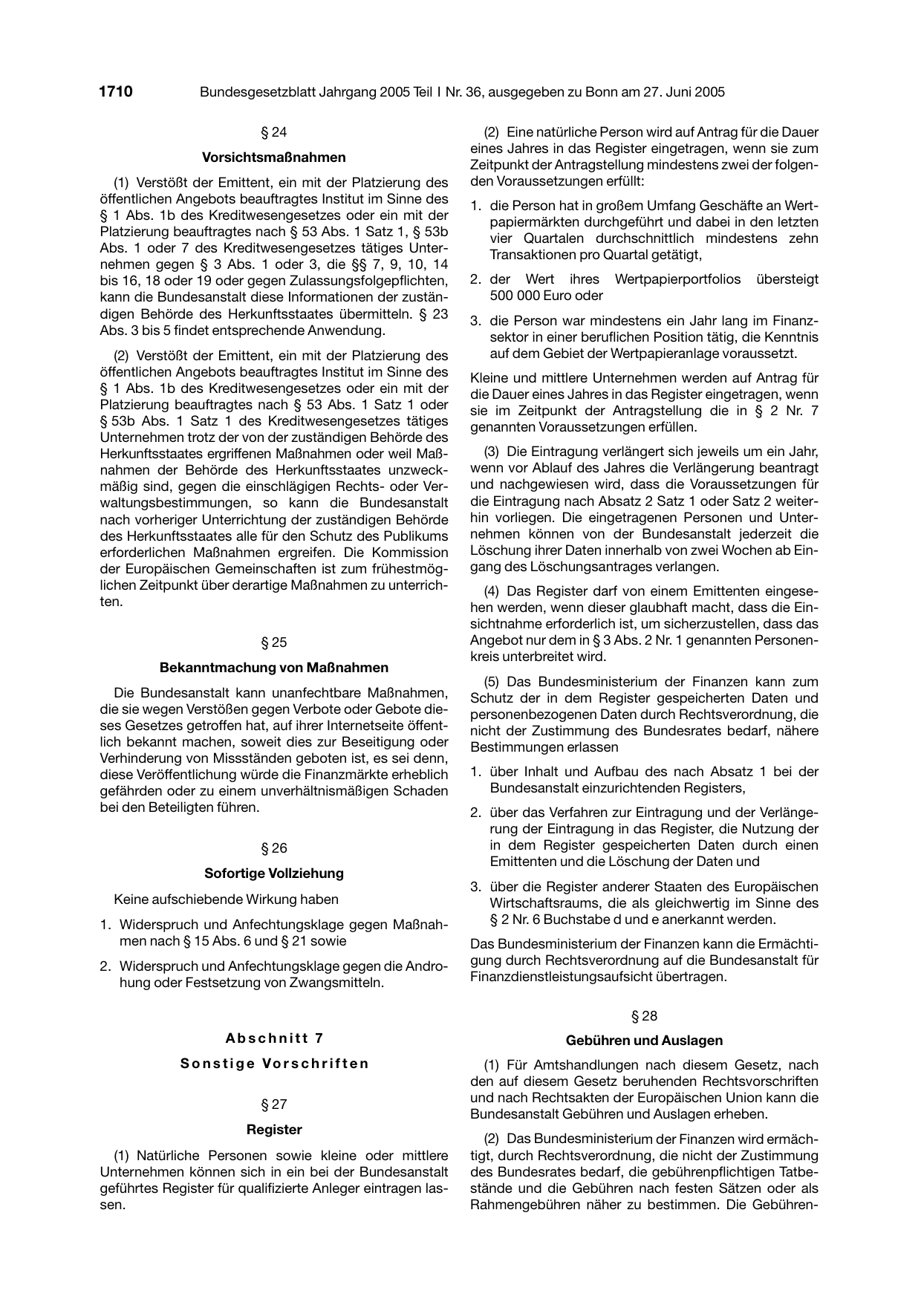 BGBl. 2005, Seite 1710 — Originalseite als Abbildung