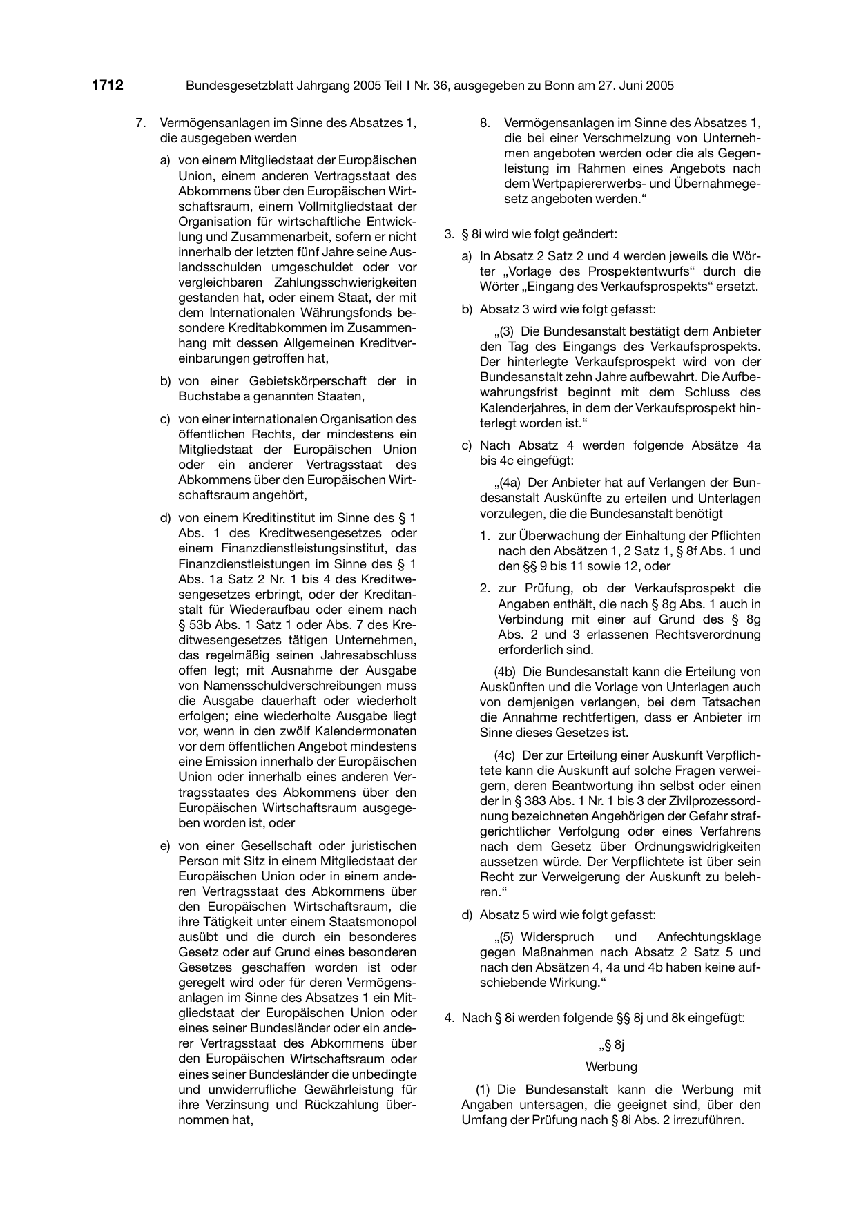 BGBl. 2005, Seite 1712 — Originalseite als Abbildung
