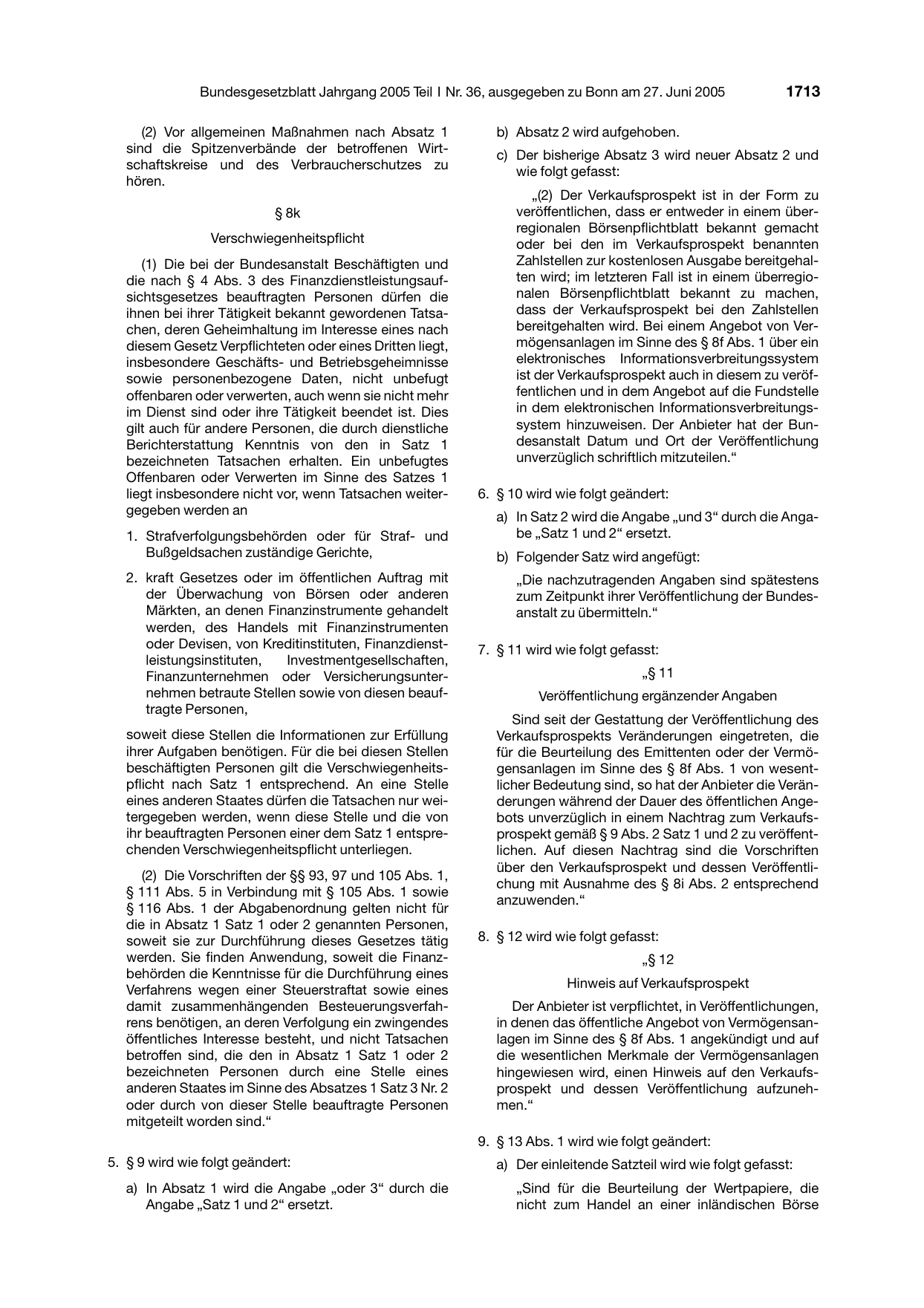 BGBl. 2005, Seite 1713 — Originalseite als Abbildung