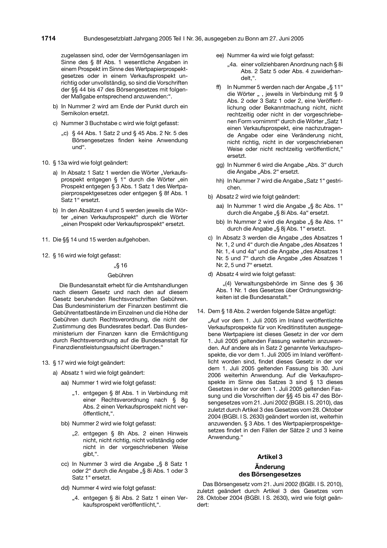 BGBl. 2005, Seite 1714 — Originalseite als Abbildung