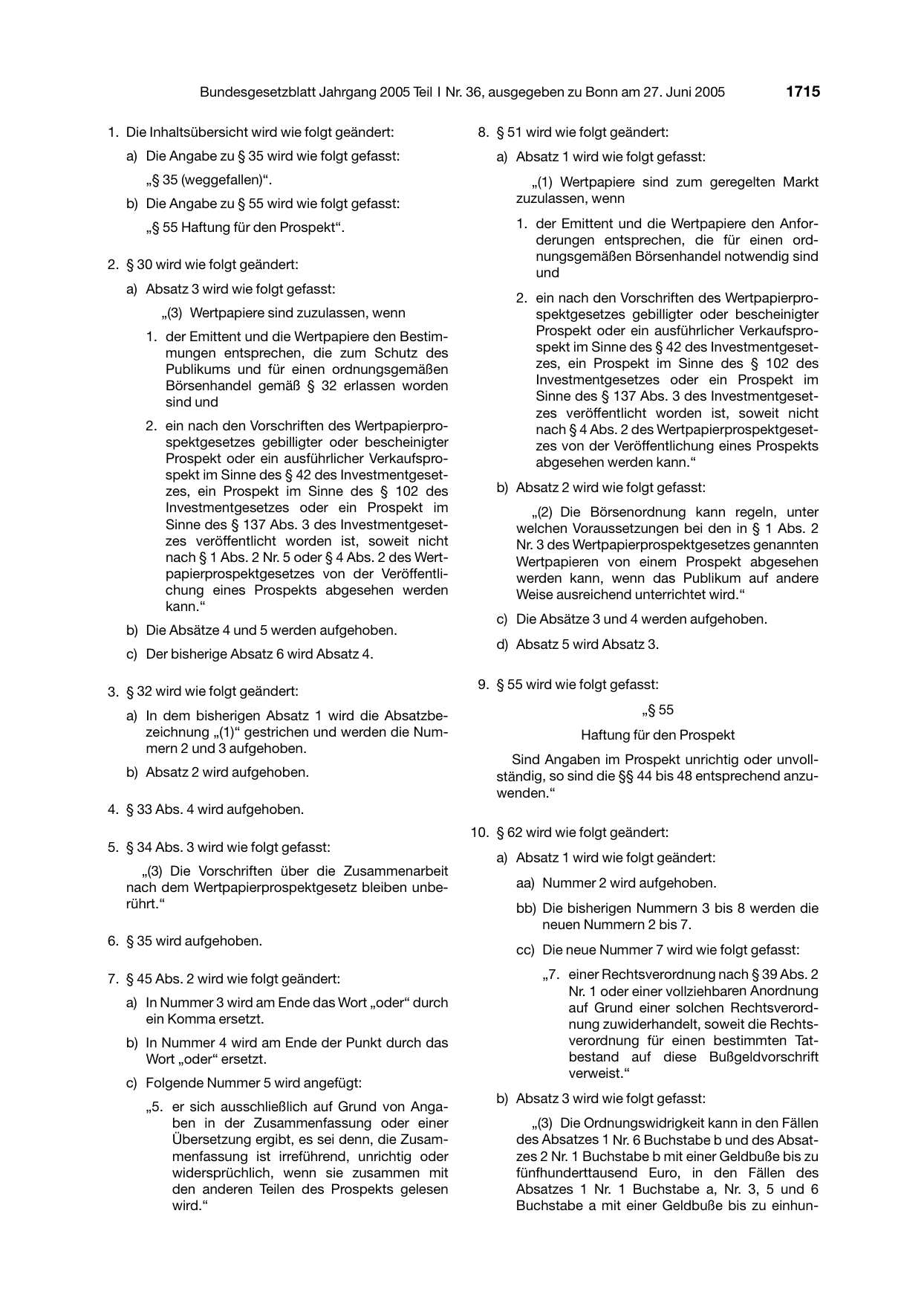 BGBl. 2005, Seite 1715 — Originalseite als Abbildung