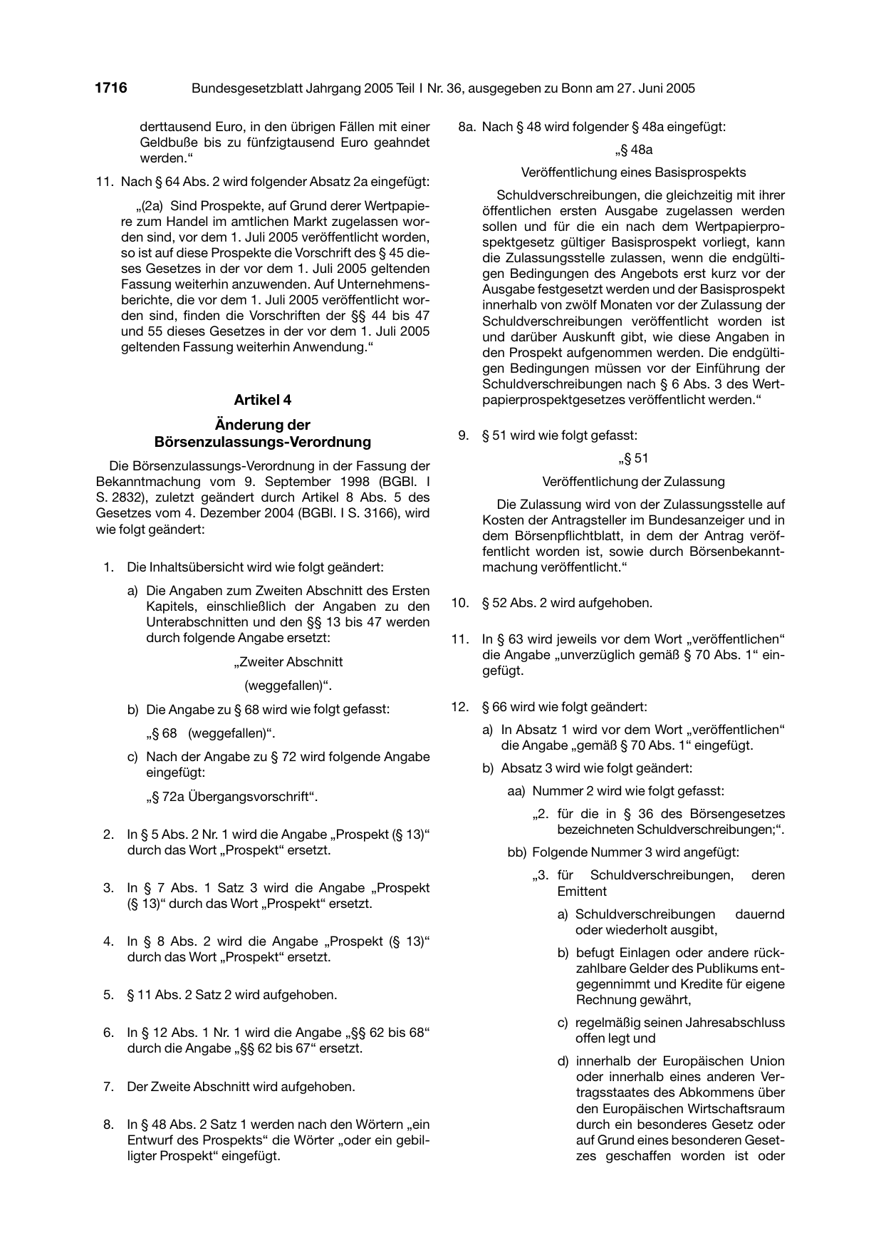 BGBl. 2005, Seite 1716 — Originalseite als Abbildung