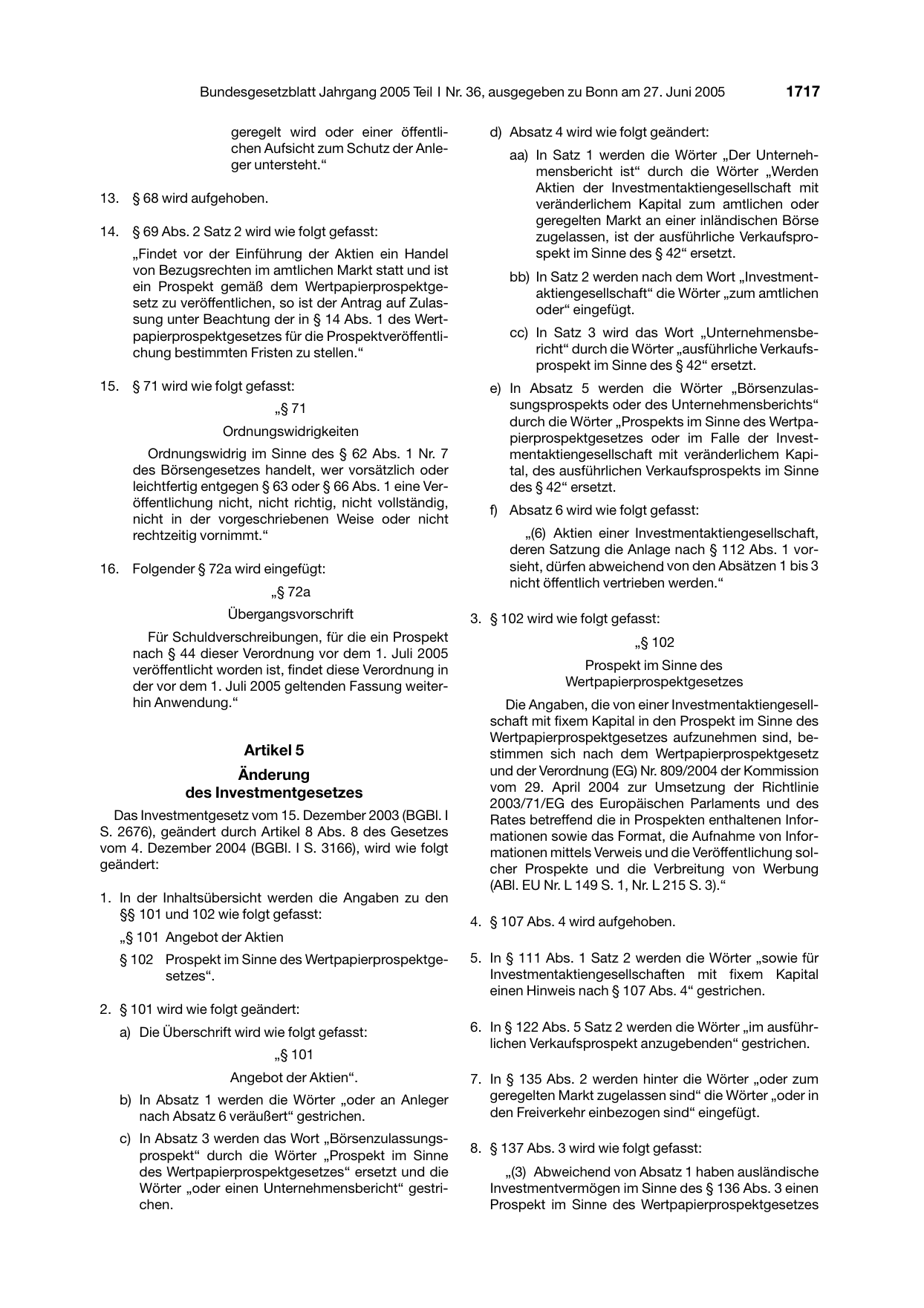 BGBl. 2005, Seite 1717 — Originalseite als Abbildung