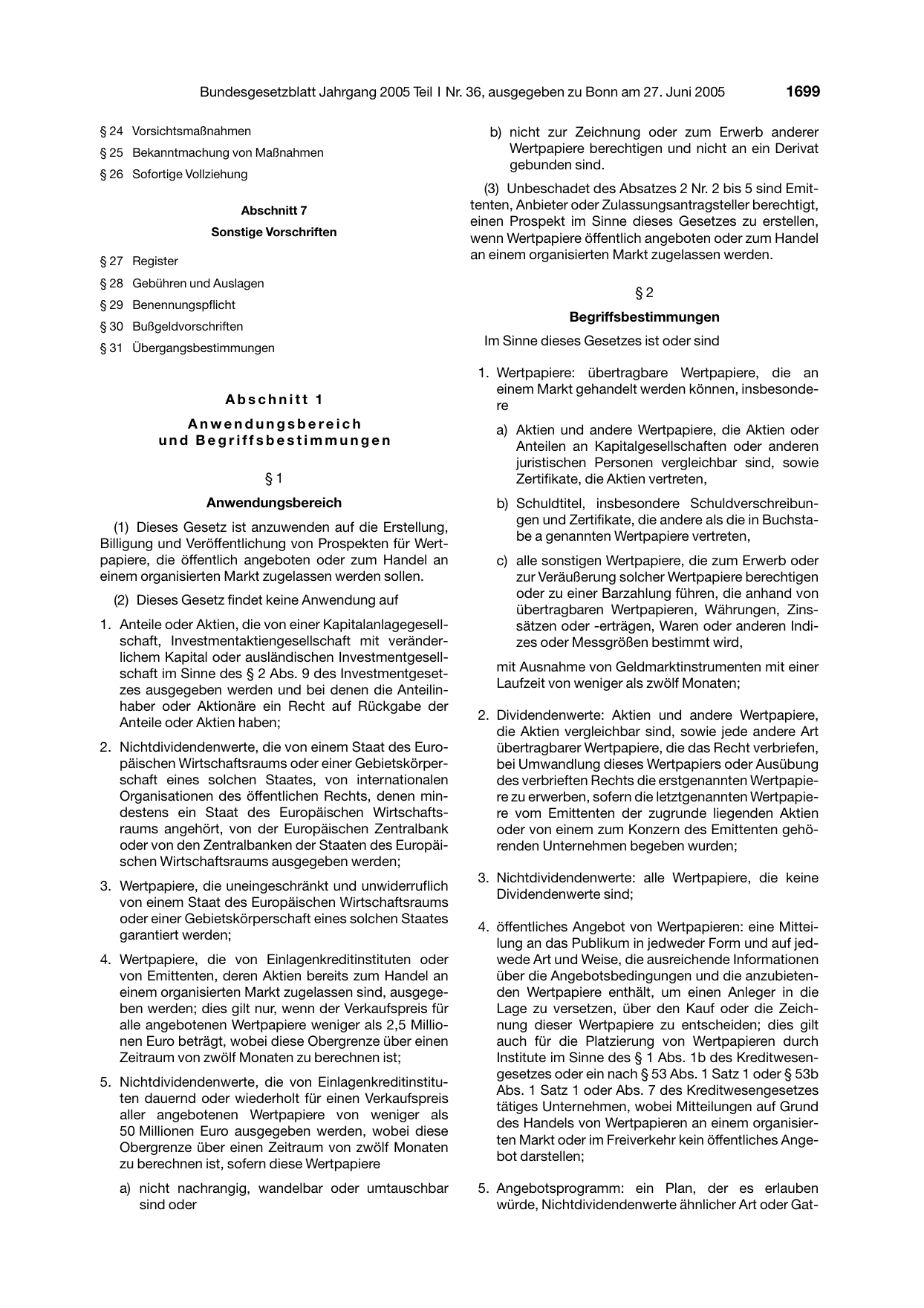 BGBl. 2005, Seite 1699 — Originalseite als Abbildung
