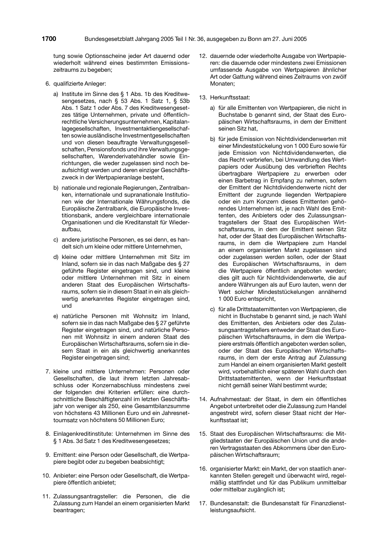 BGBl. 2005, Seite 1700 — Originalseite als Abbildung