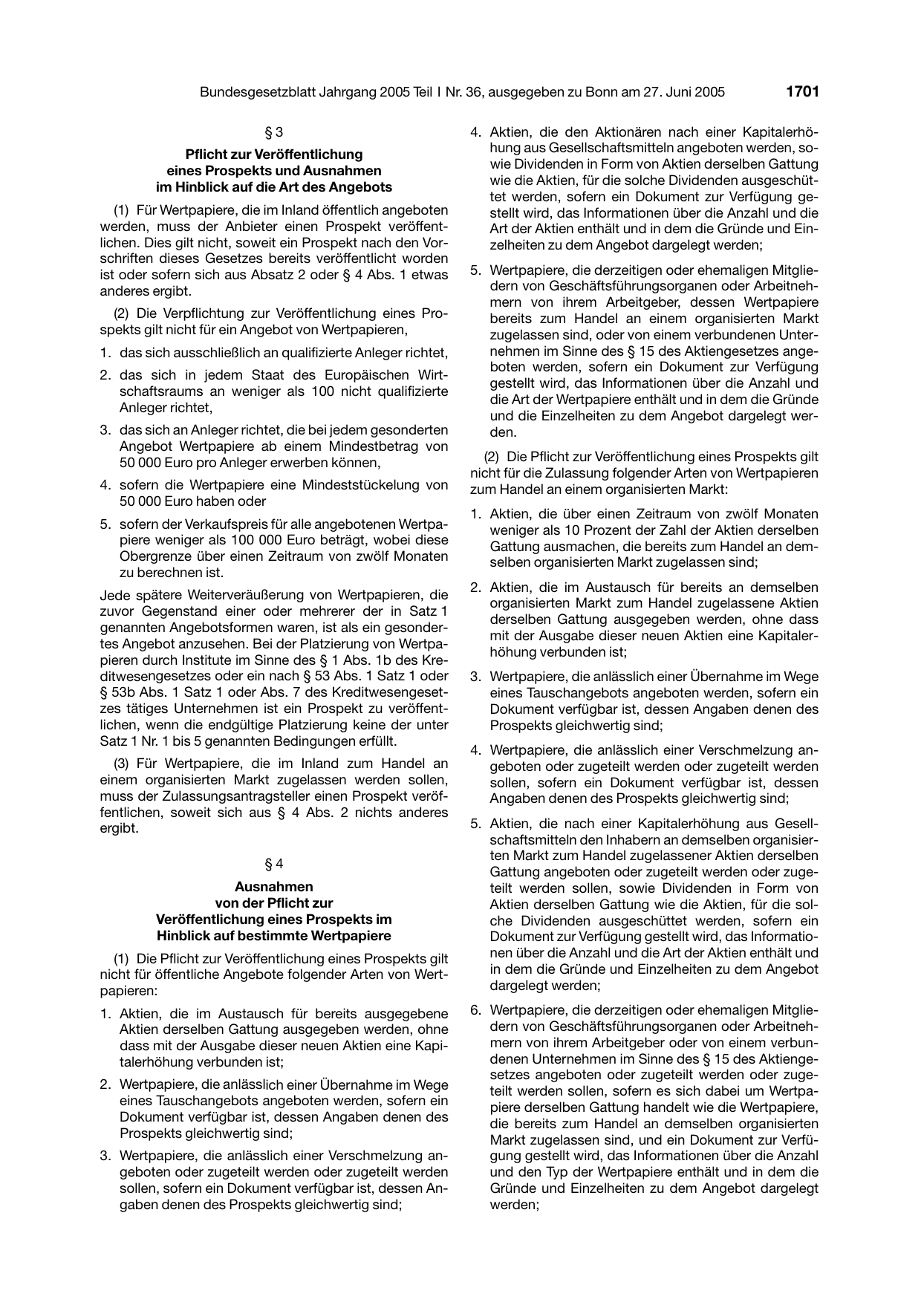 BGBl. 2005, Seite 1701 — Originalseite als Abbildung