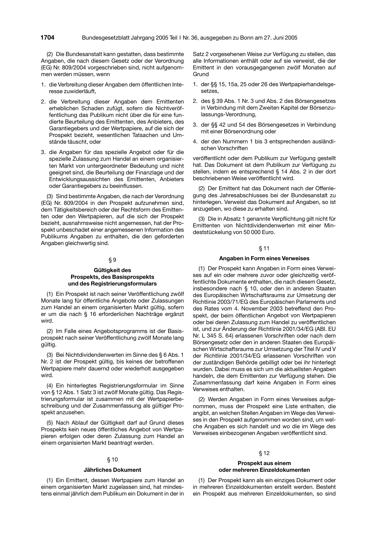 BGBl. 2005, Seite 1704 — Originalseite als Abbildung