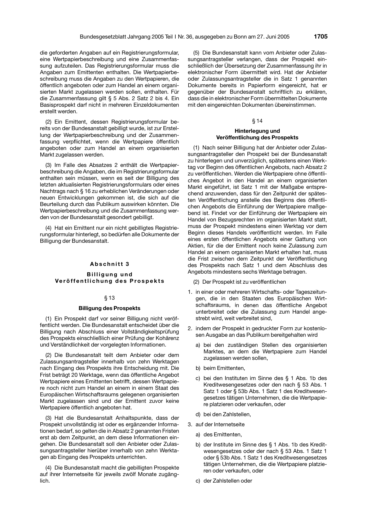 BGBl. 2005, Seite 1705 — Originalseite als Abbildung