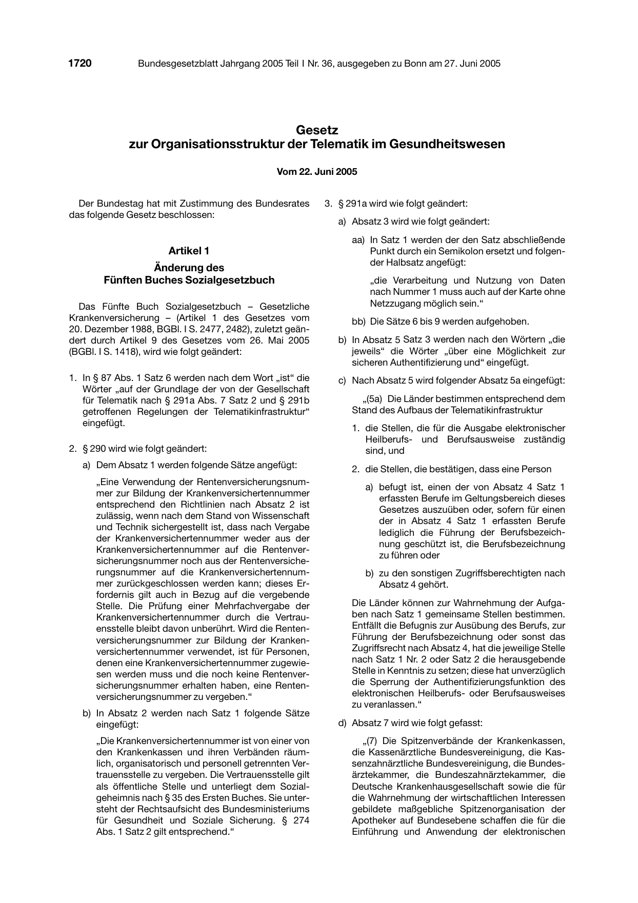 BGBl. 2005, Seite 1720 — Originalseite als Abbildung