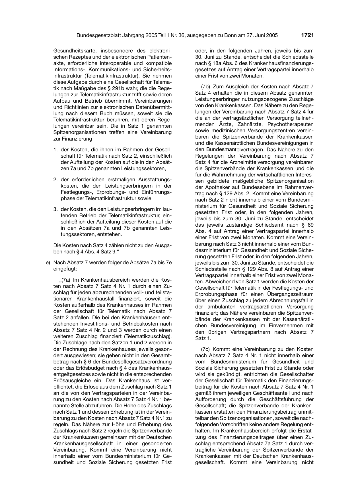 BGBl. 2005, Seite 1721 — Originalseite als Abbildung