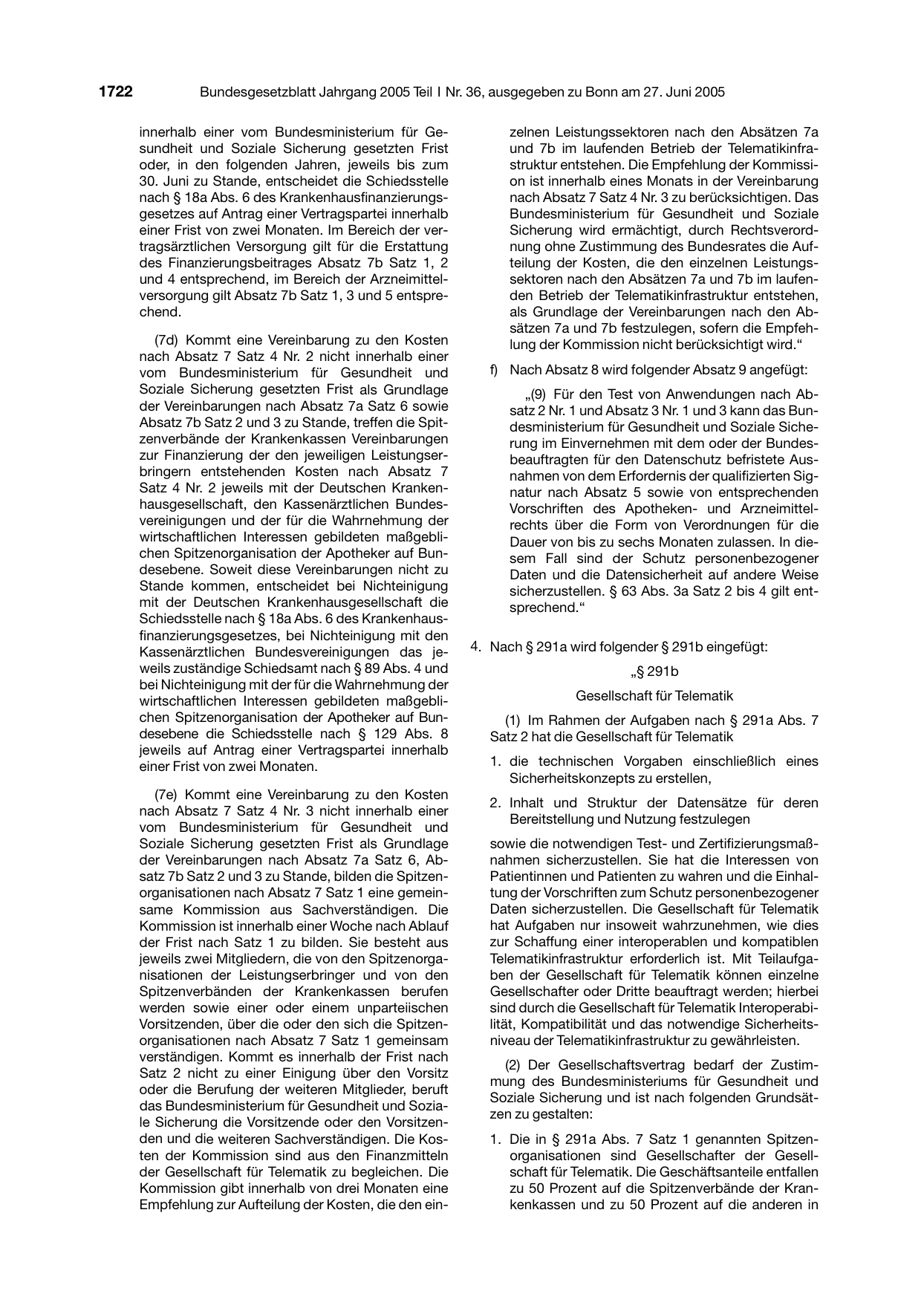BGBl. 2005, Seite 1722 — Originalseite als Abbildung