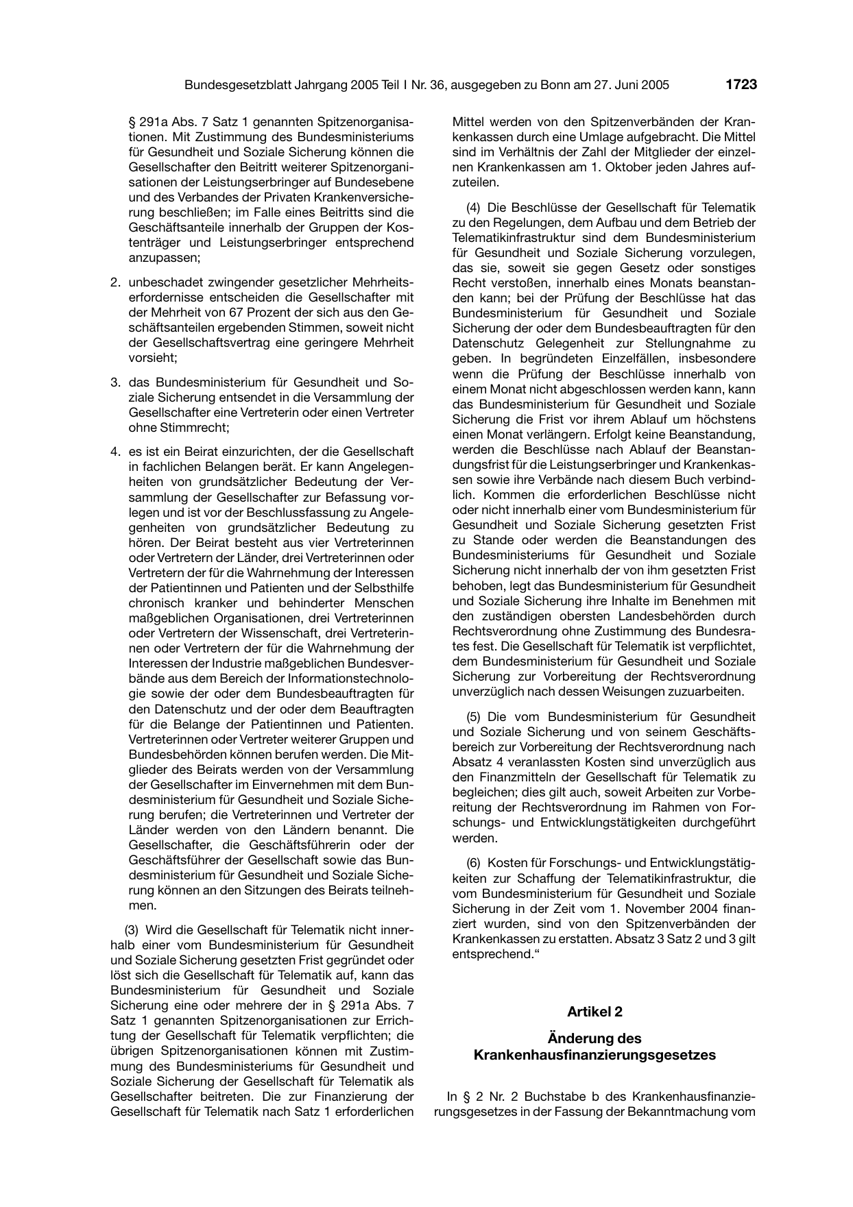 BGBl. 2005, Seite 1723 — Originalseite als Abbildung