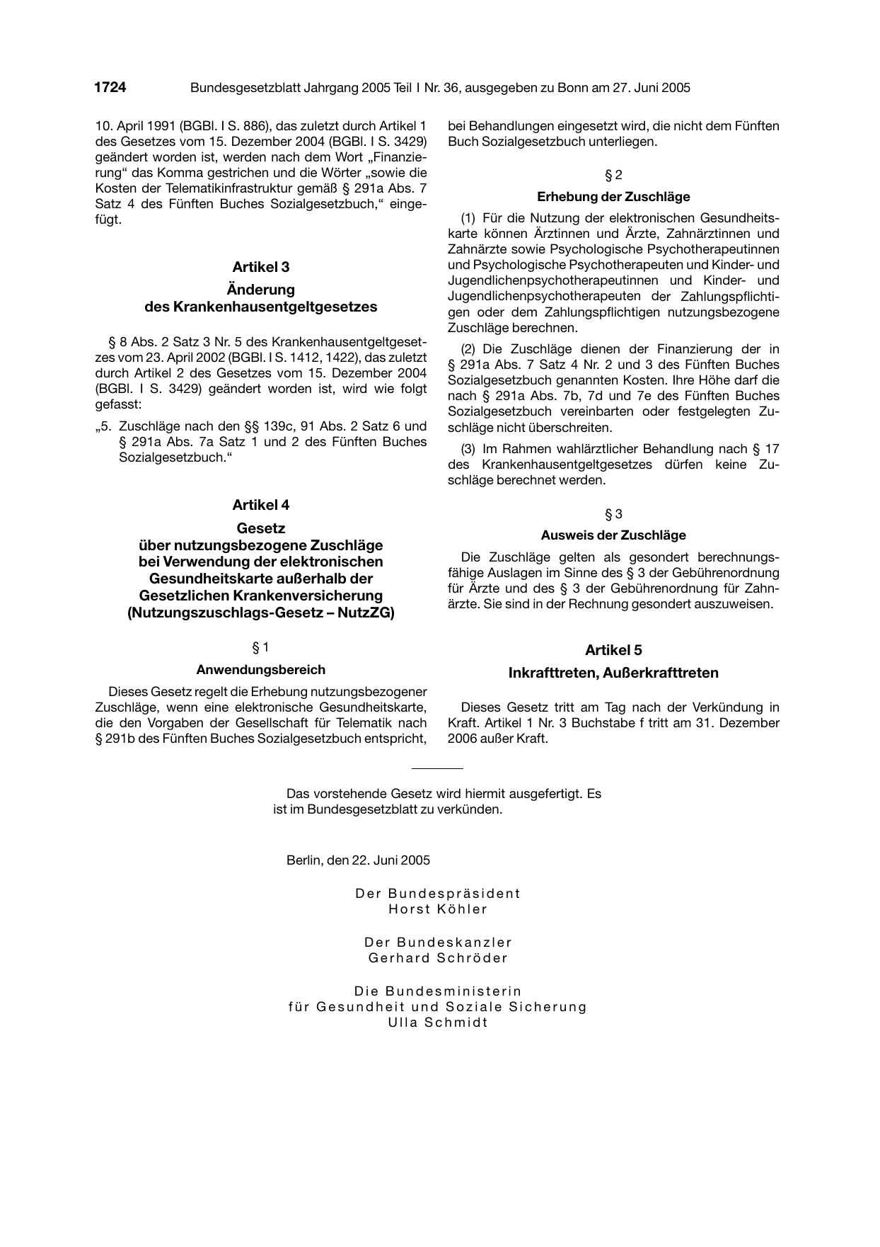 BGBl. 2005, Seite 1724 — Originalseite als Abbildung