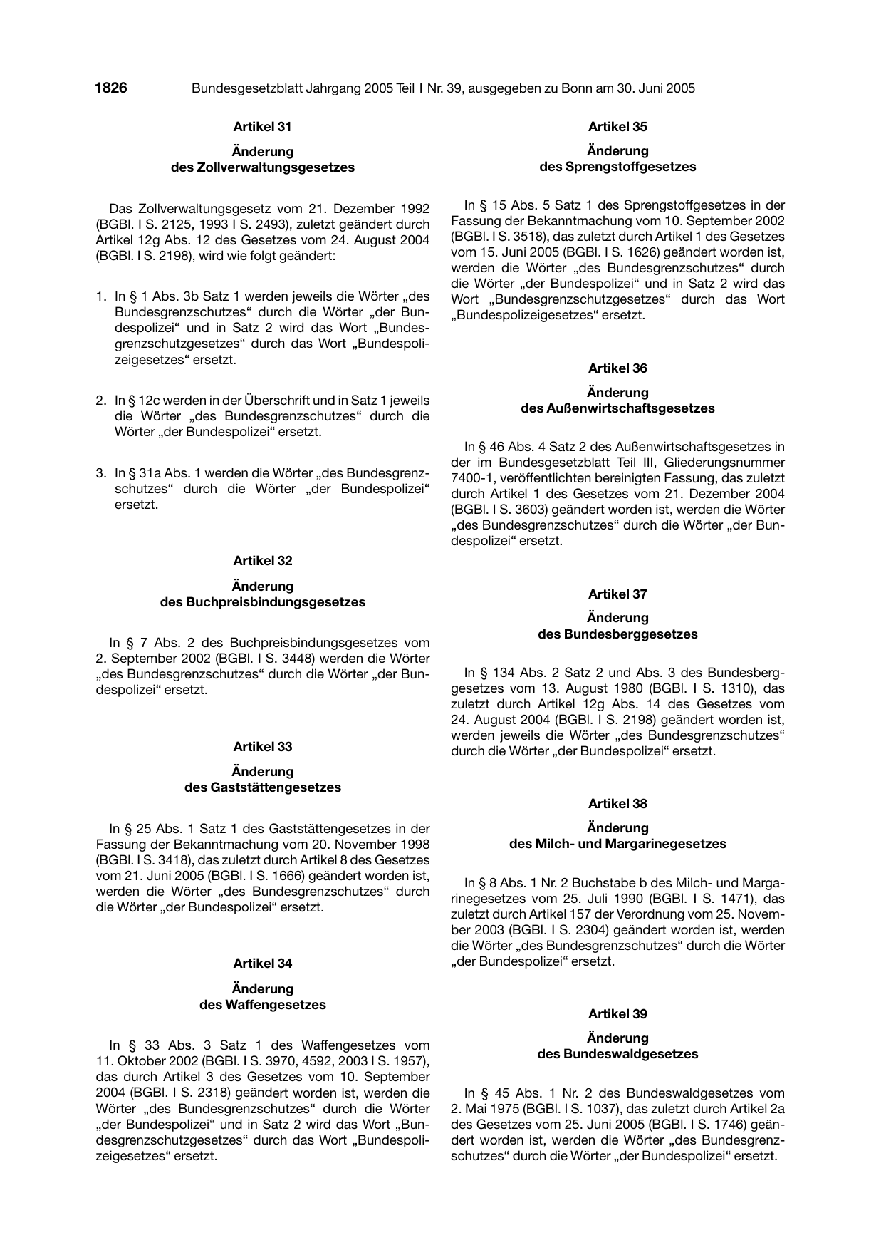 BGBl. 2005, Seite 1826 — Originalseite als Abbildung