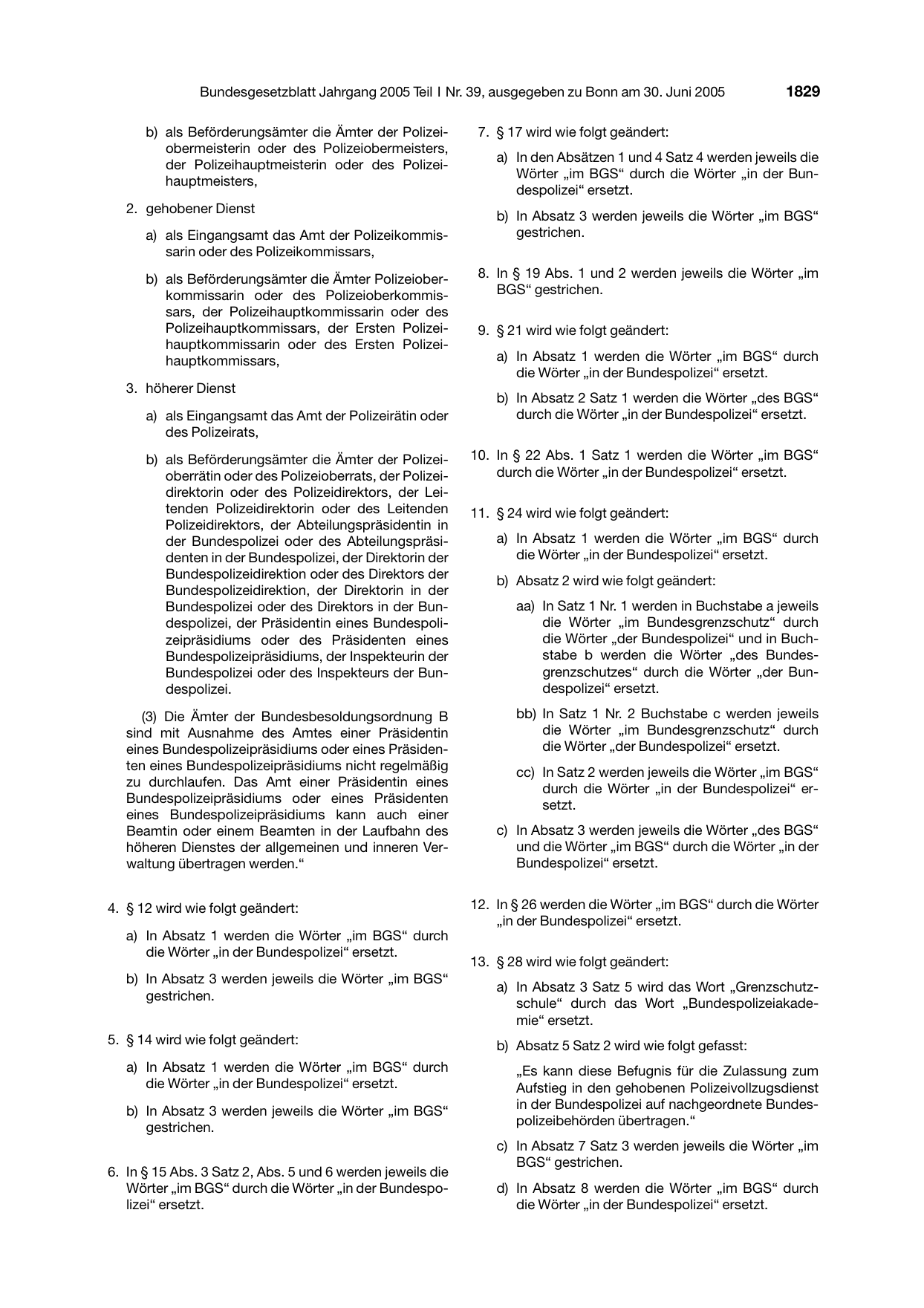 BGBl. 2005, Seite 1829 — Originalseite als Abbildung