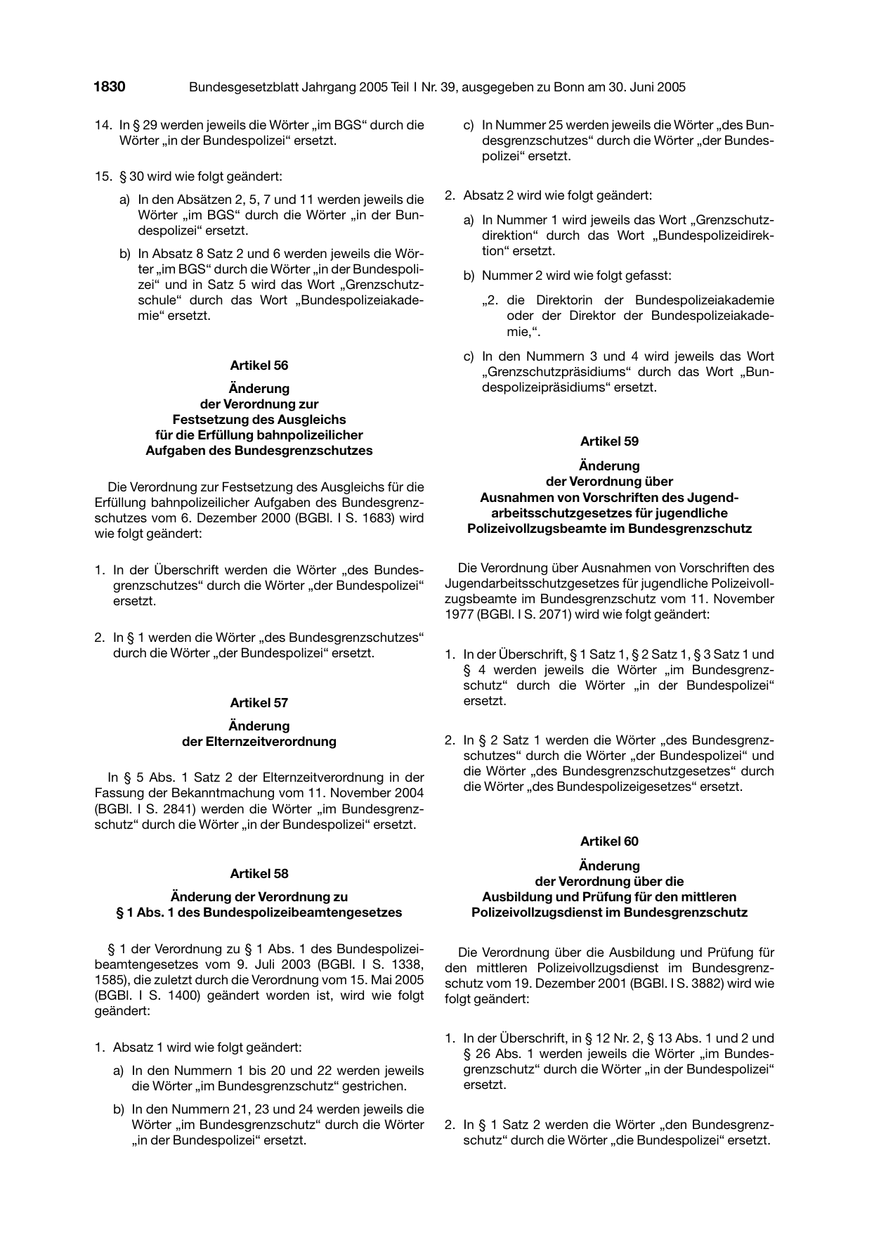 BGBl. 2005, Seite 1830 — Originalseite als Abbildung