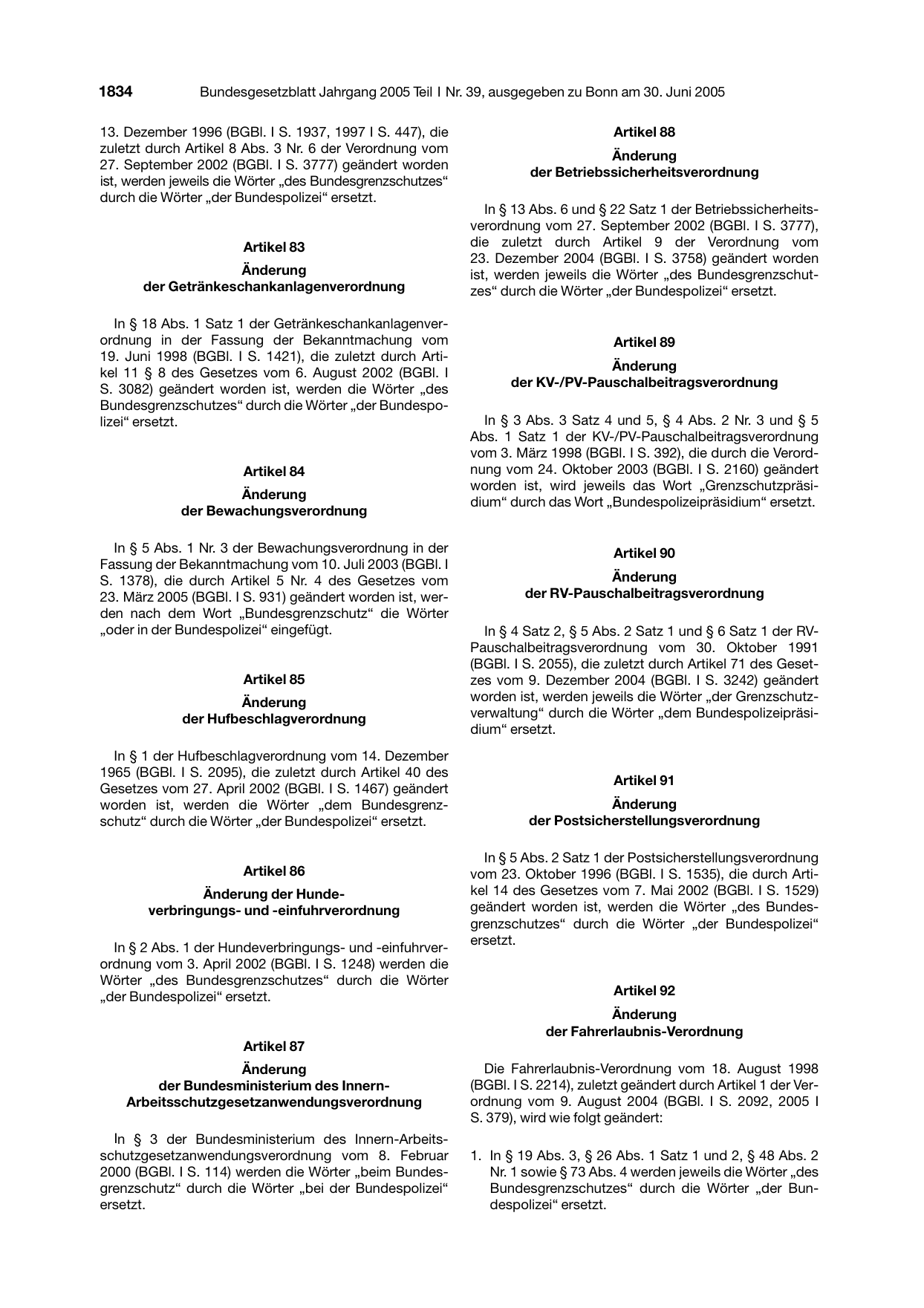 BGBl. 2005, Seite 1834 — Originalseite als Abbildung