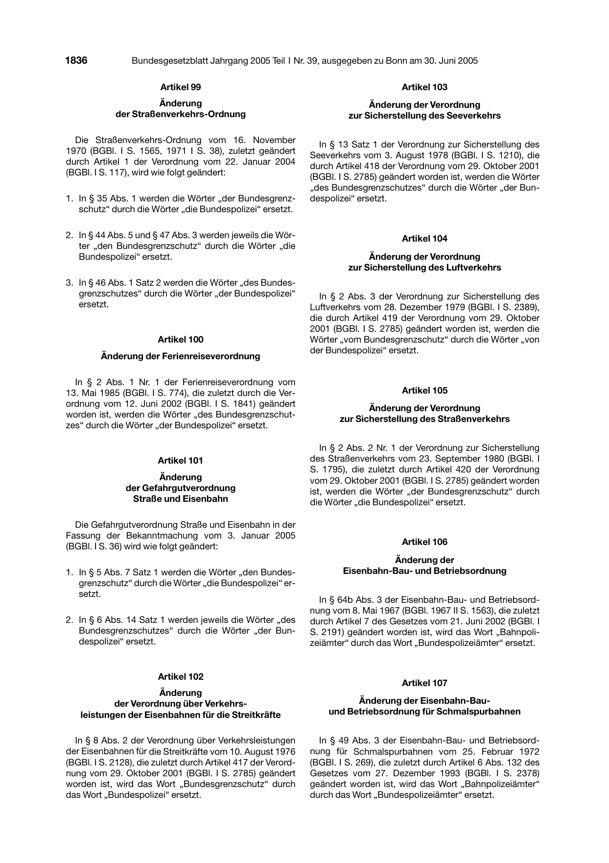 BGBl. 2005, Seite 1836 — Originalseite als Abbildung