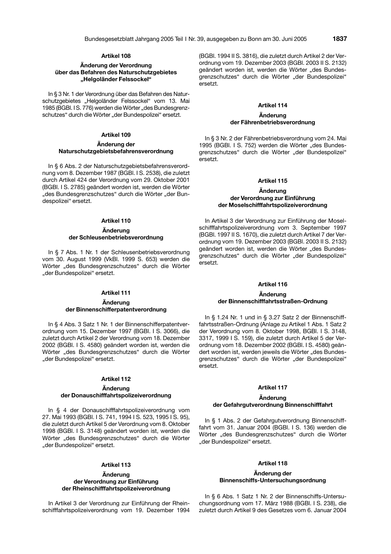 BGBl. 2005, Seite 1837 — Originalseite als Abbildung